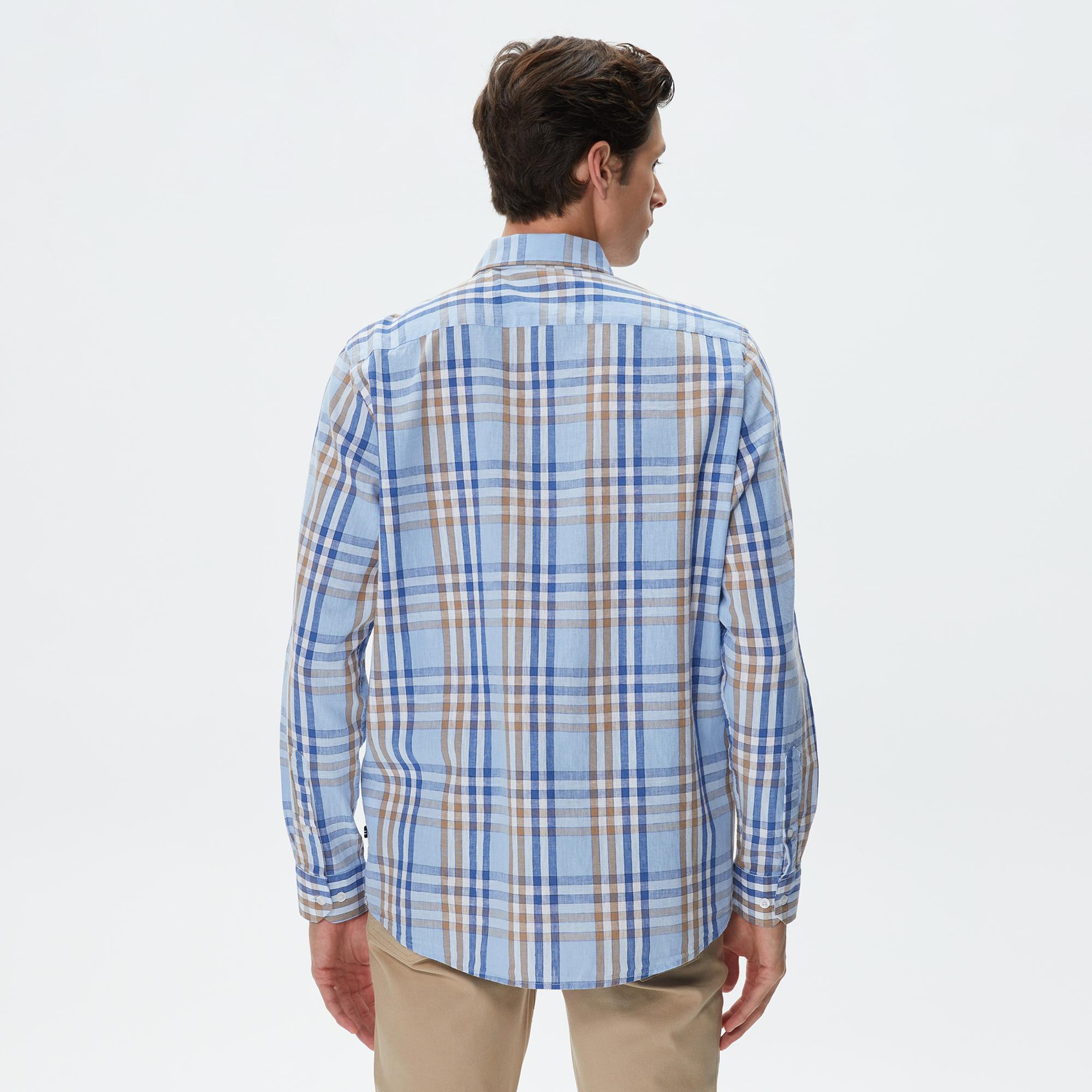 Nautica Erkek Mavi Classic Fit Uzun Kollu Ekoseli Gömlek