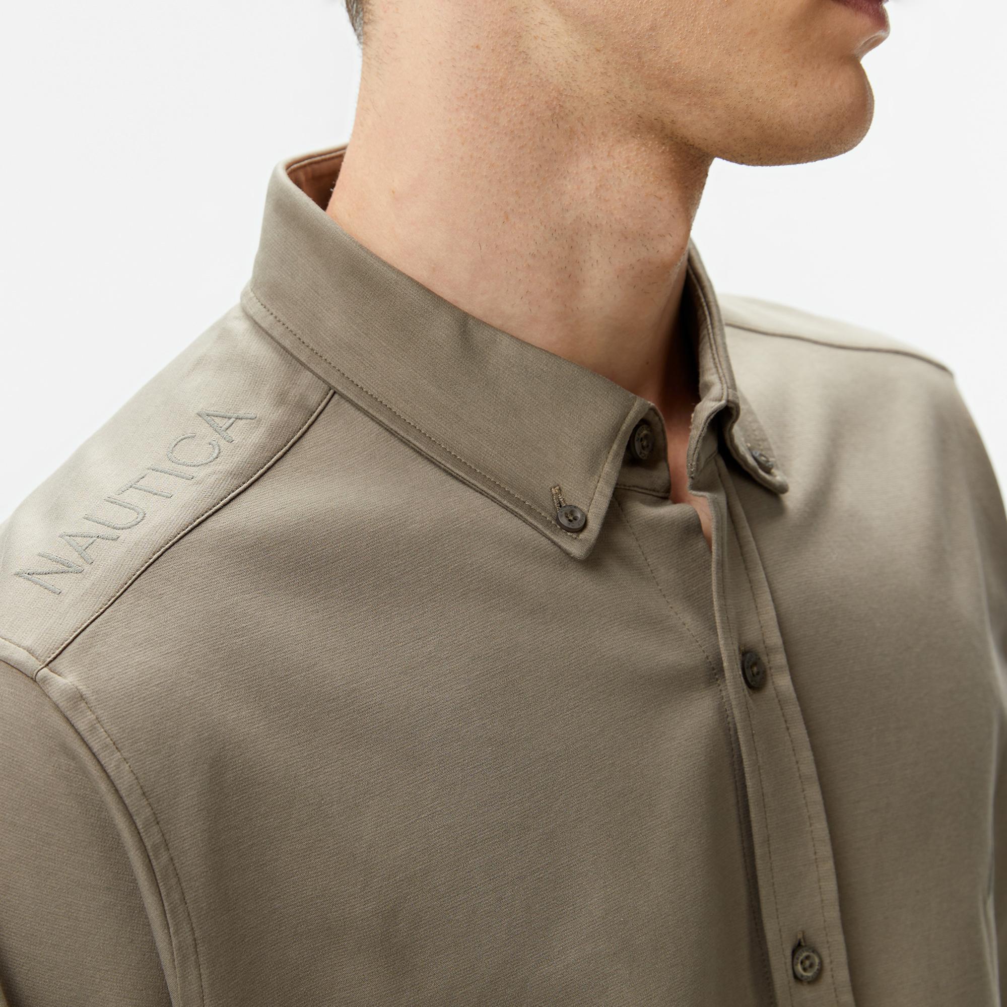 Nautica Erkek Haki Slim Fit Uzun Kollu Gömlek