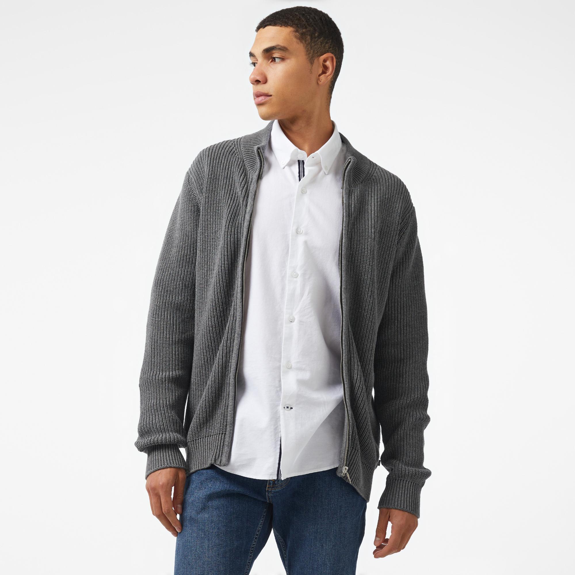 Nautica Erkek Gri Regular Fit Triko Hırka