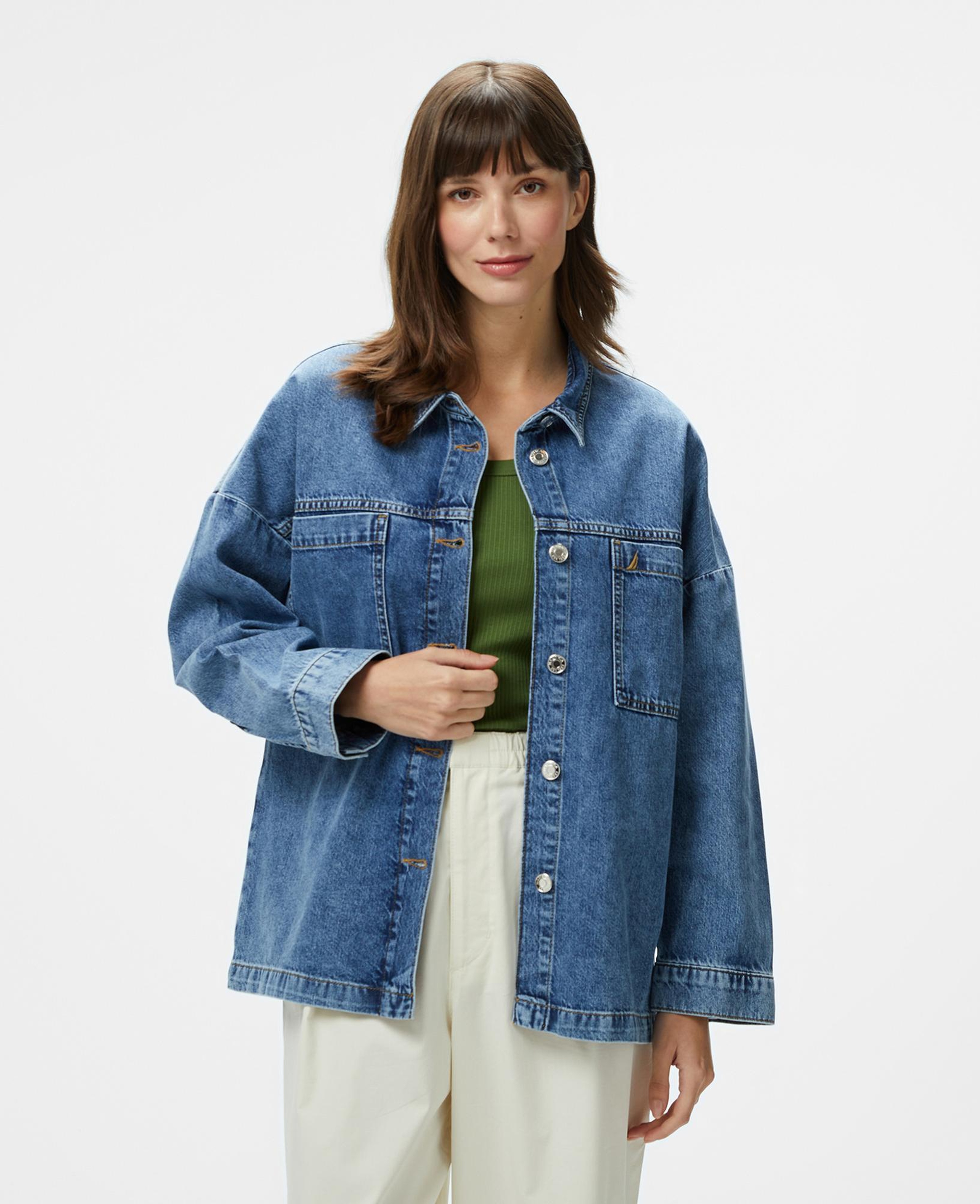 Nautica Kadın Lacivert Oversize Fit Gömlek