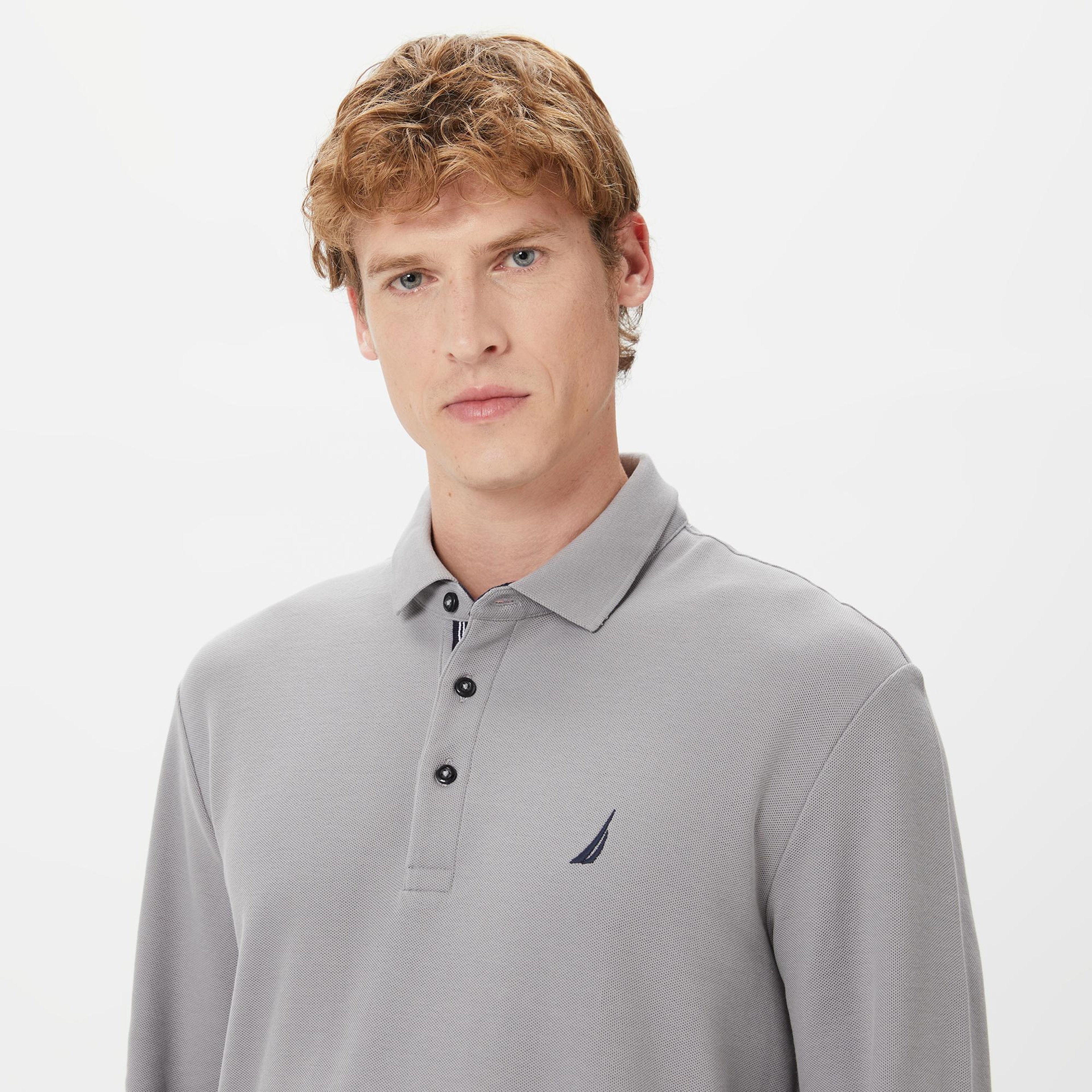 Nautica Erkek Gri Classic Fit Uzun Kollu Polo Yaka T-Shirt