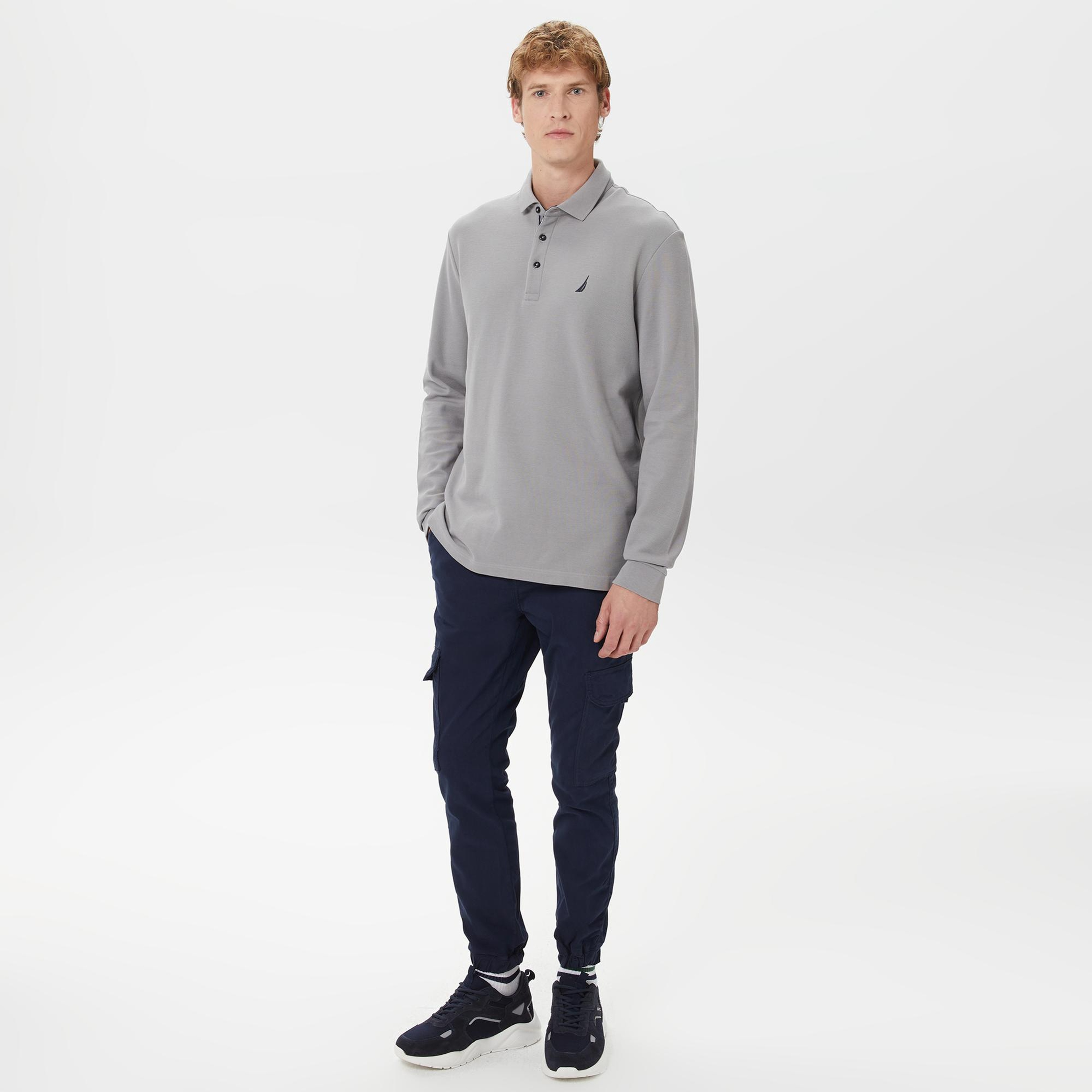 Nautica Erkek Gri Classic Fit Uzun Kollu Polo Yaka T-Shirt
