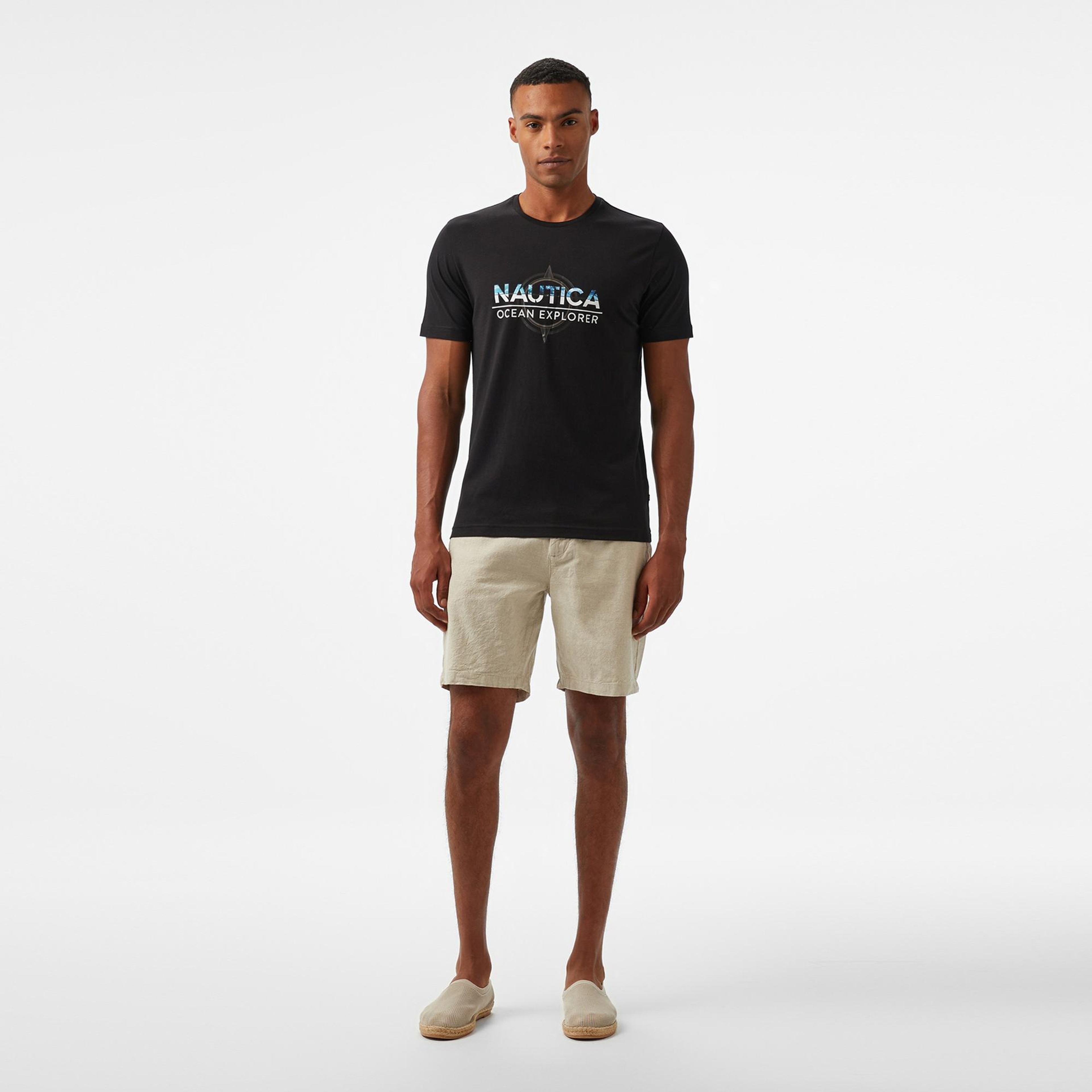 Nautica Erkek Siyah Regular Fit Baskılı T-Shirt