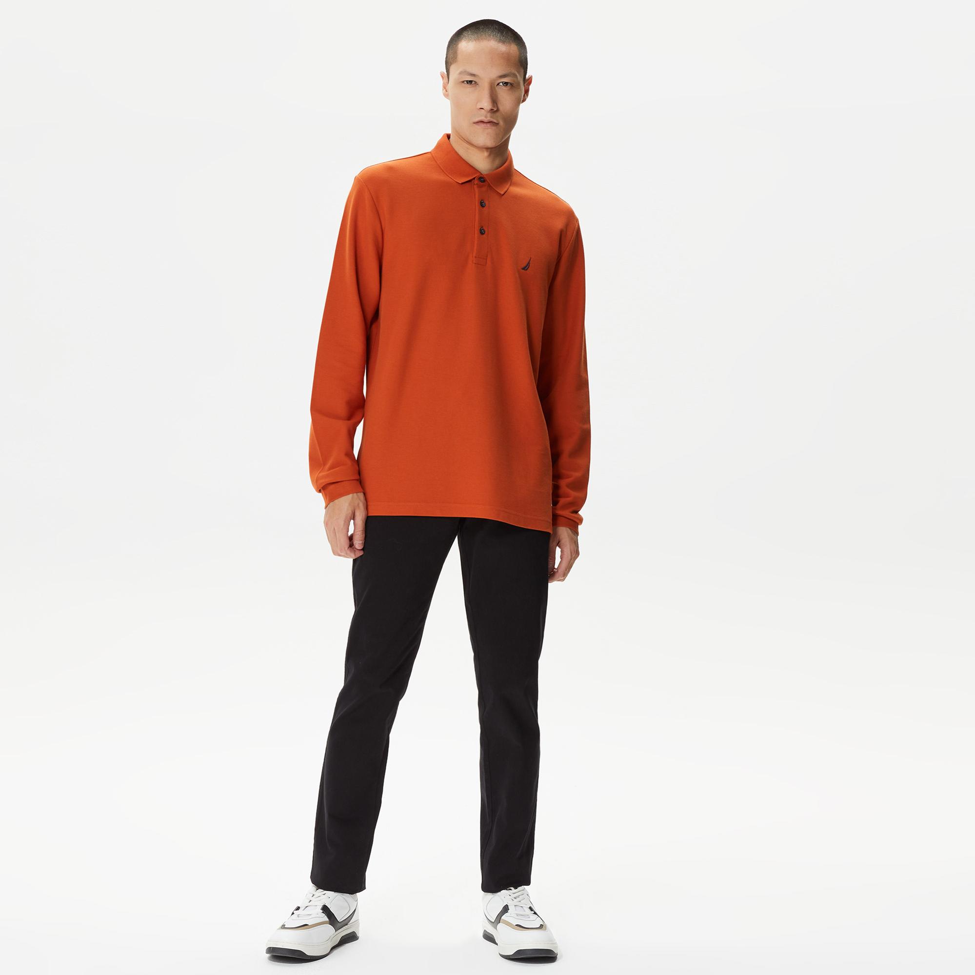 Nautica Erkek Turuncu Classic Fit Uzun Kollu Polo Yaka T-Shirt