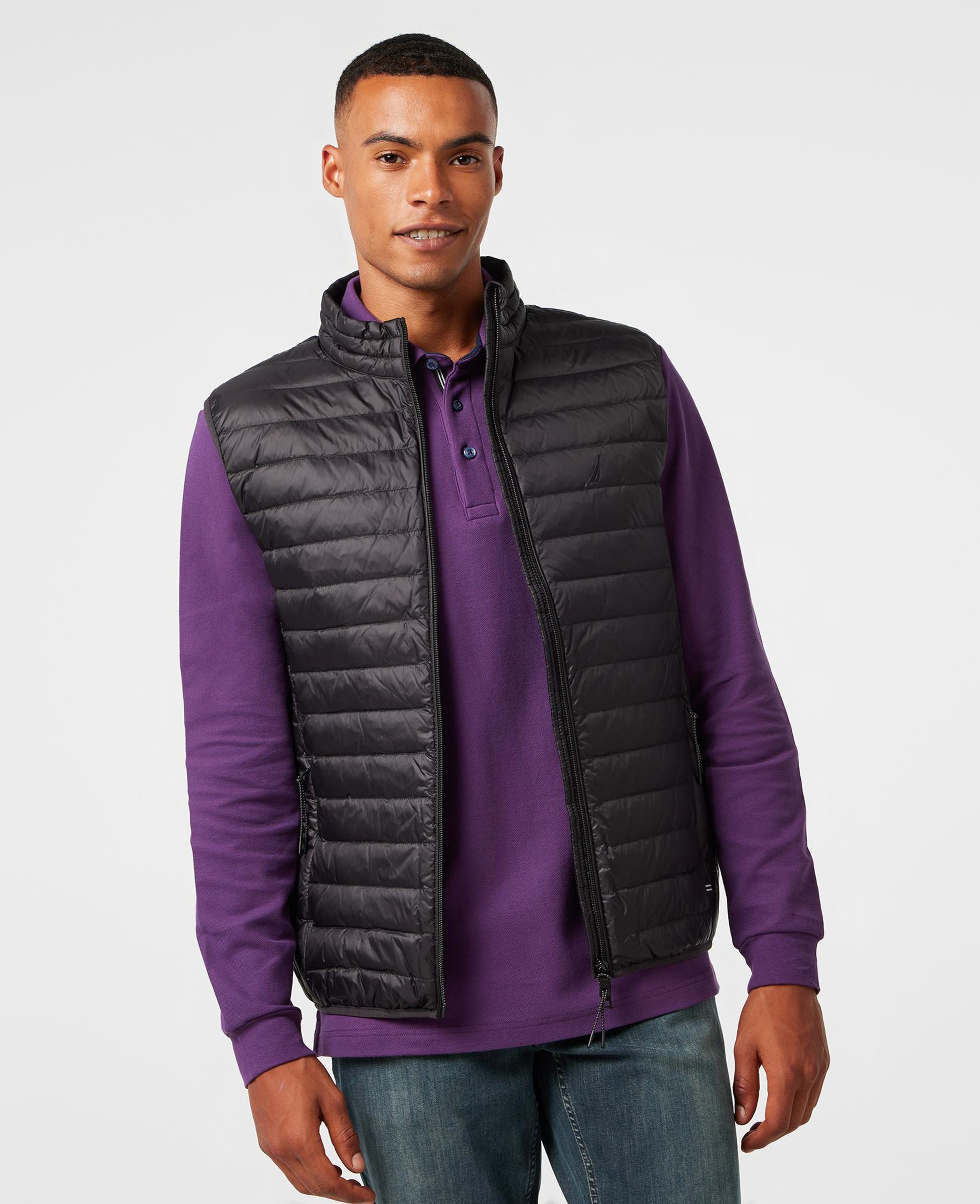 Nautica Erkek Siyah Su Kaydırma Özellikli Kaz Tüyü Yelek