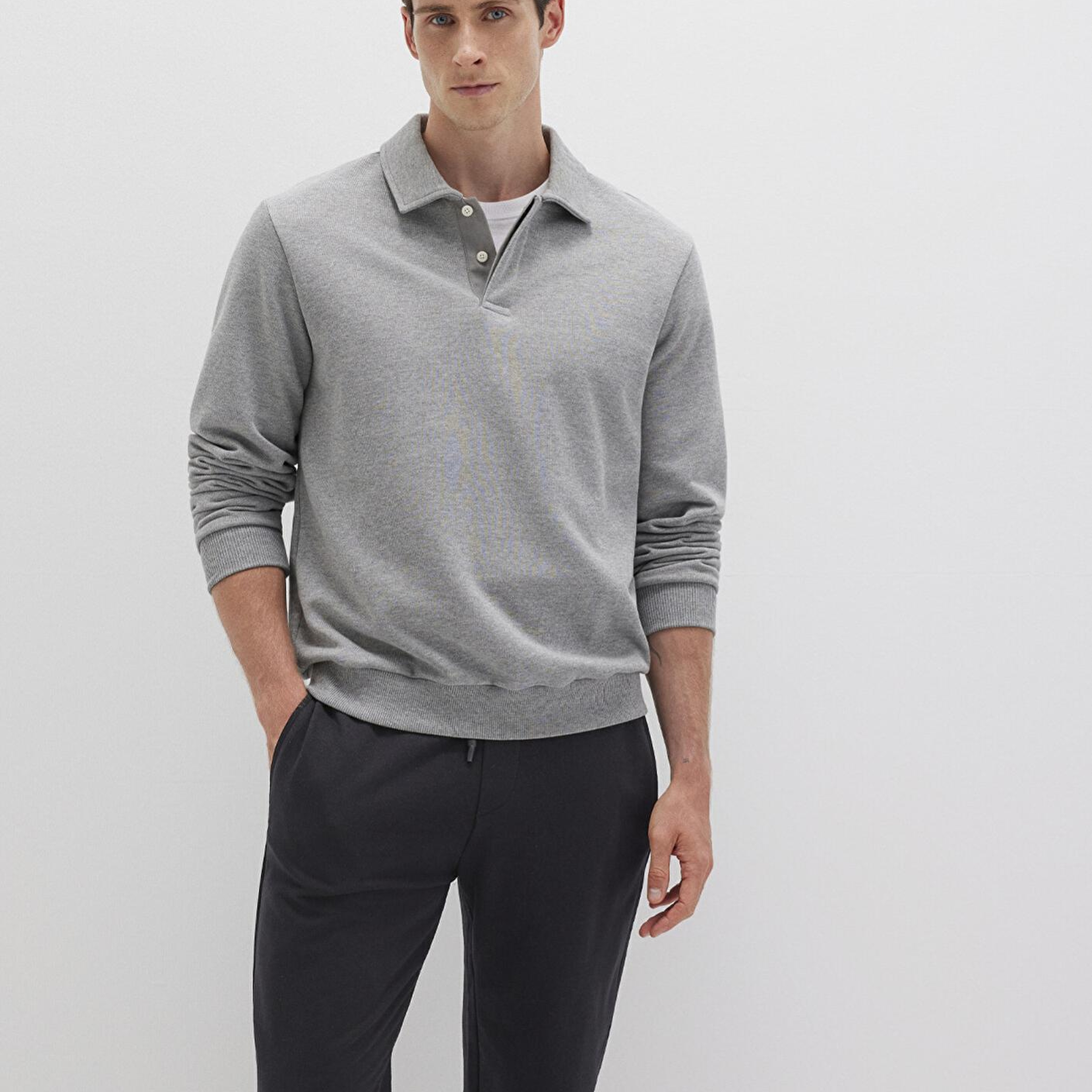 Mavi Polo Yaka Gri Sweatshirt 0S10420-80018