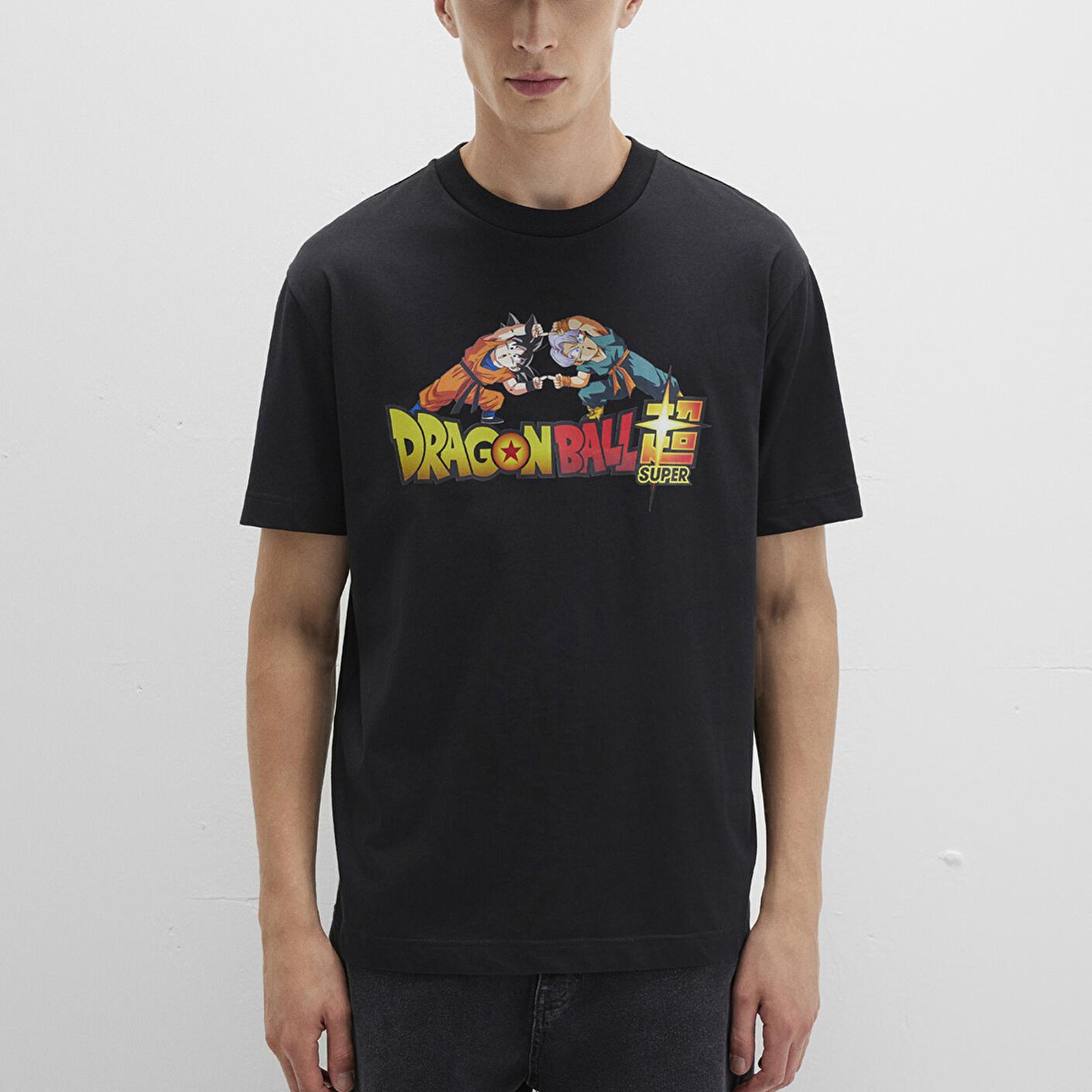 Mavi Dragon Ball Baskılı Siyah Tişört Loose Fit / Bol Rahat Kesim 0612932-900