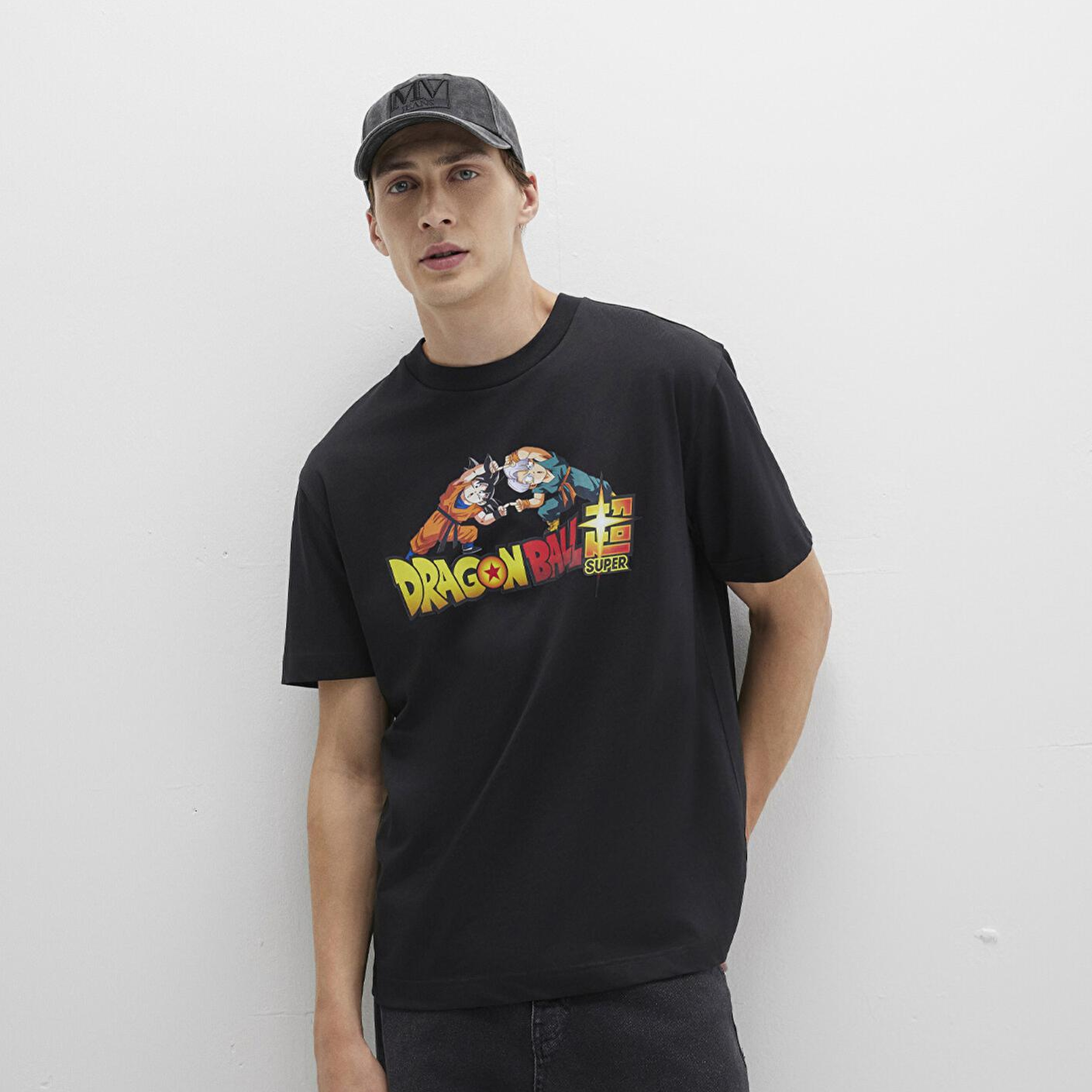 Mavi Dragon Ball Baskılı Siyah Tişört Loose Fit / Bol Rahat Kesim 0612932-900