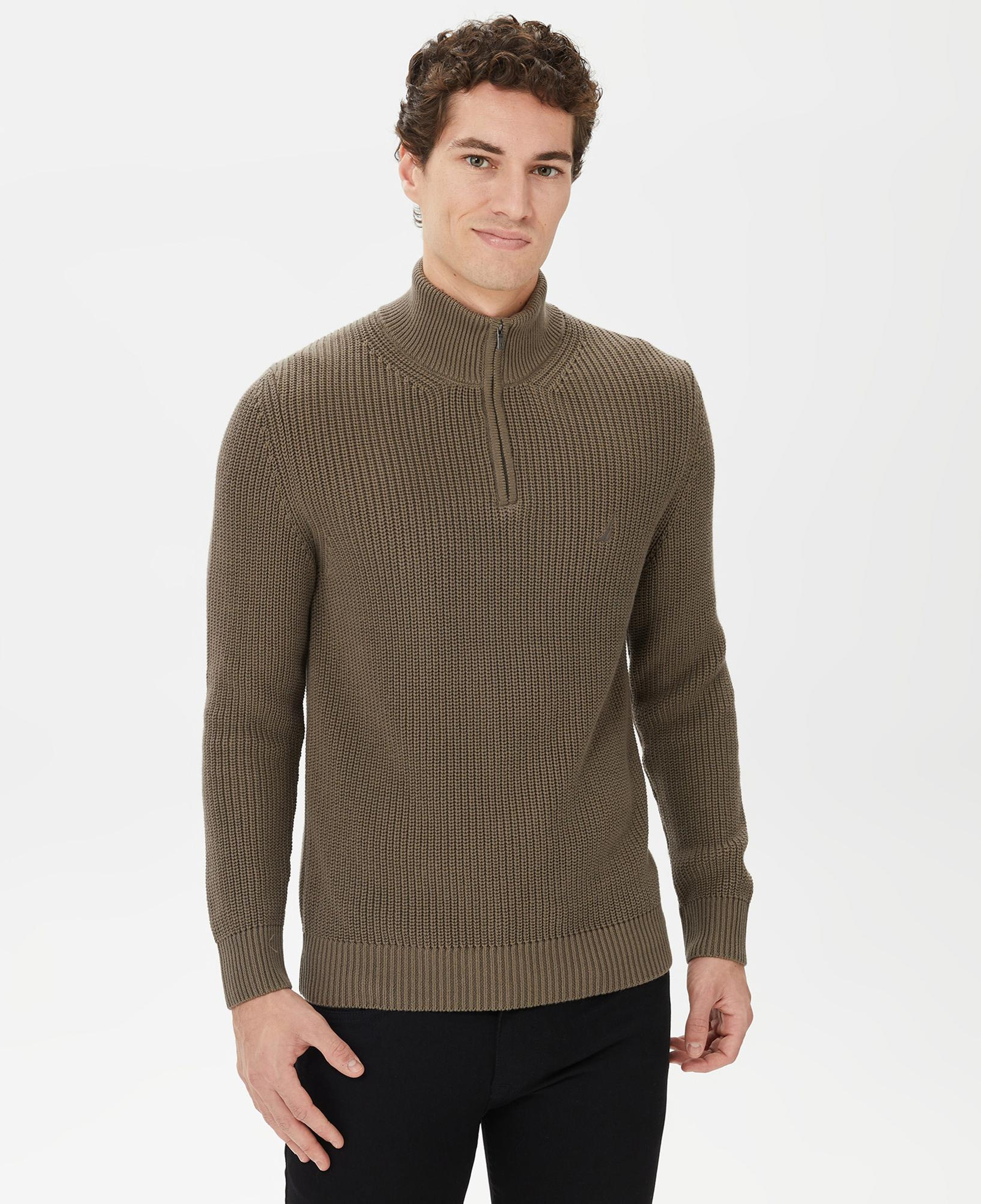 Nautica Erkek Yeşil Standart Fit Dik Yakalı Kazak