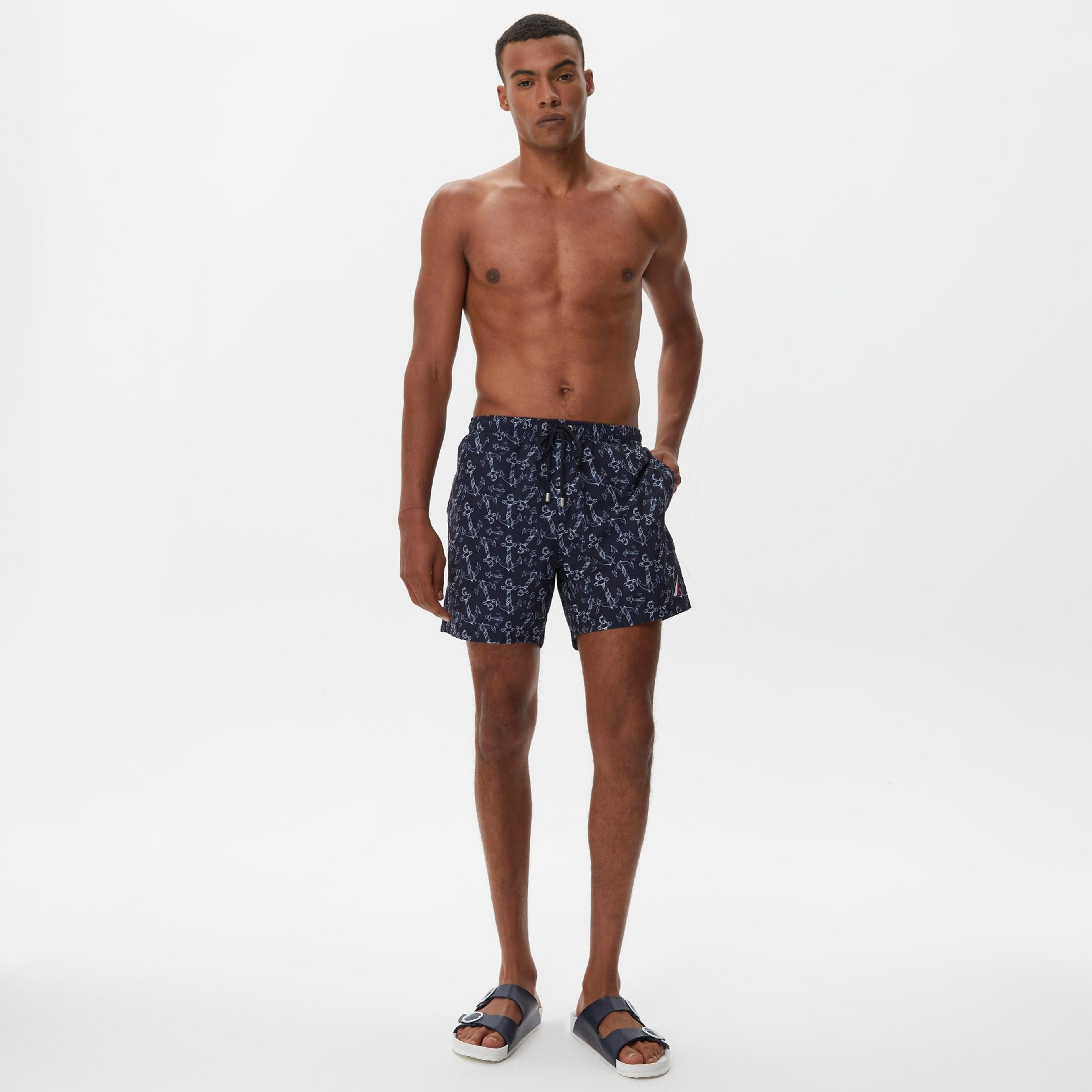 Nautica Erkek Lacivert Baskılı Deniz Şortu