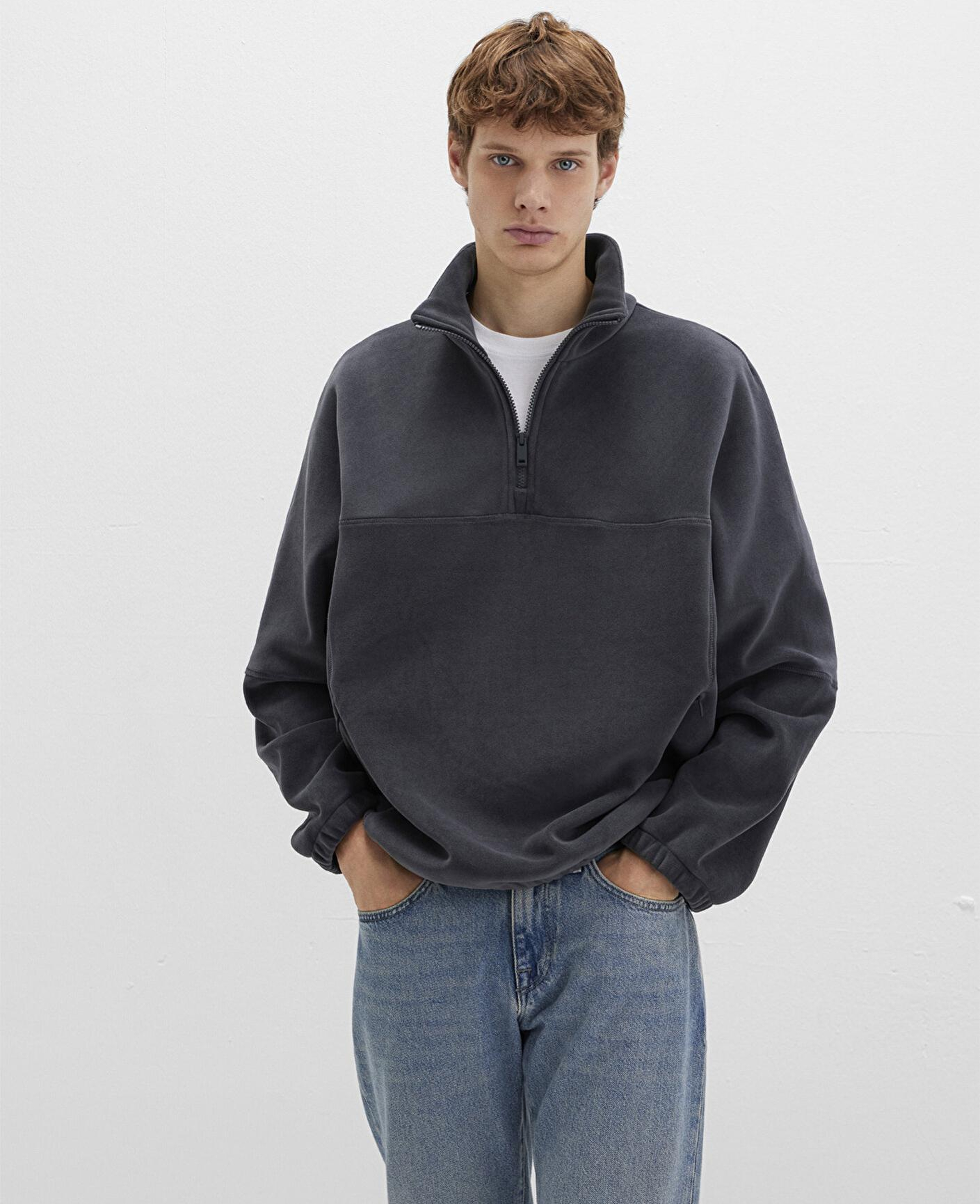 Mavi Dik Yaka Antrasit Polar Sweatshirt Loose Fit / Bol Rahat Kesim 0110738-80776