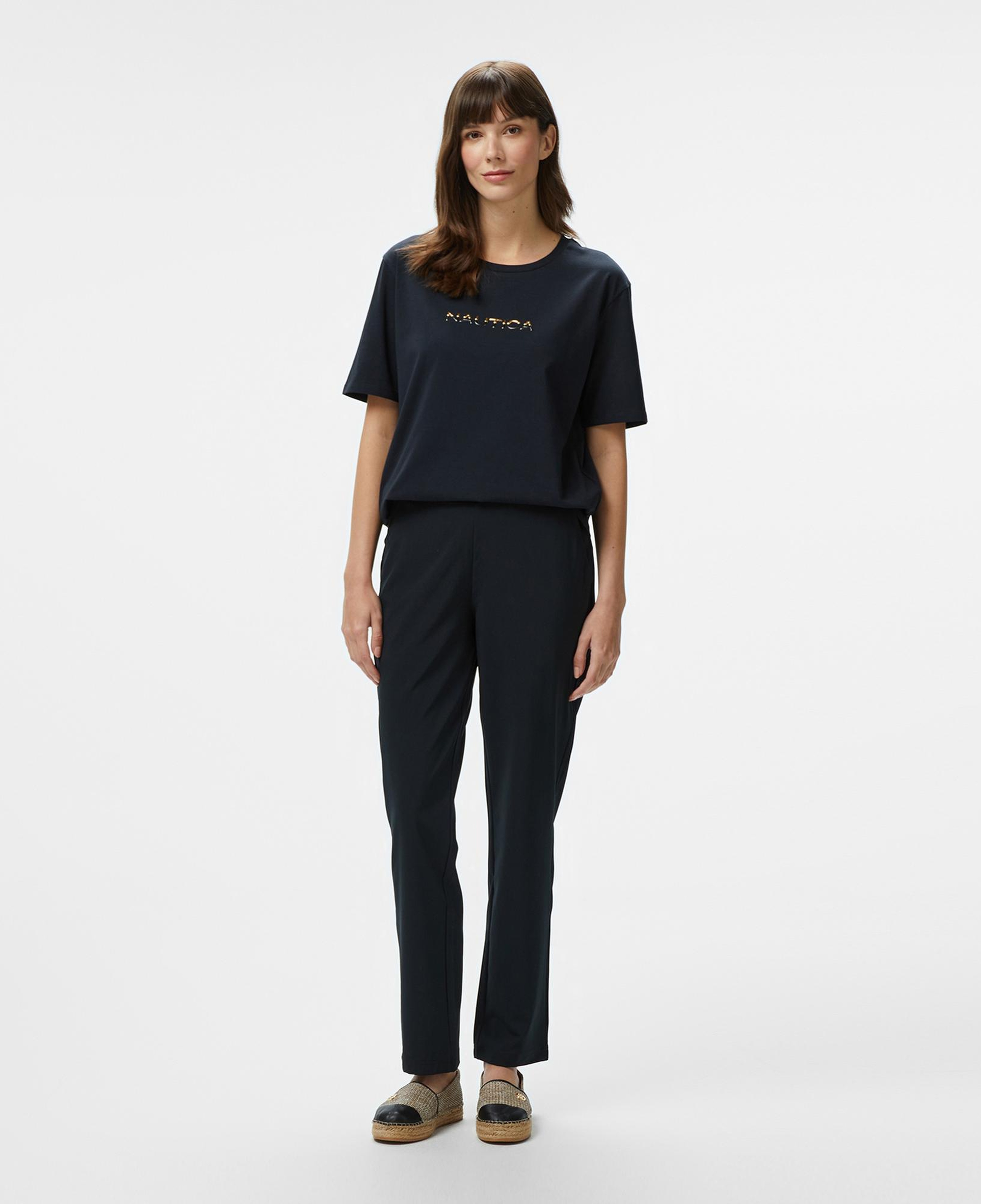 Nautica Kadın Siyah Regular Fit Baskılı T-Shirt