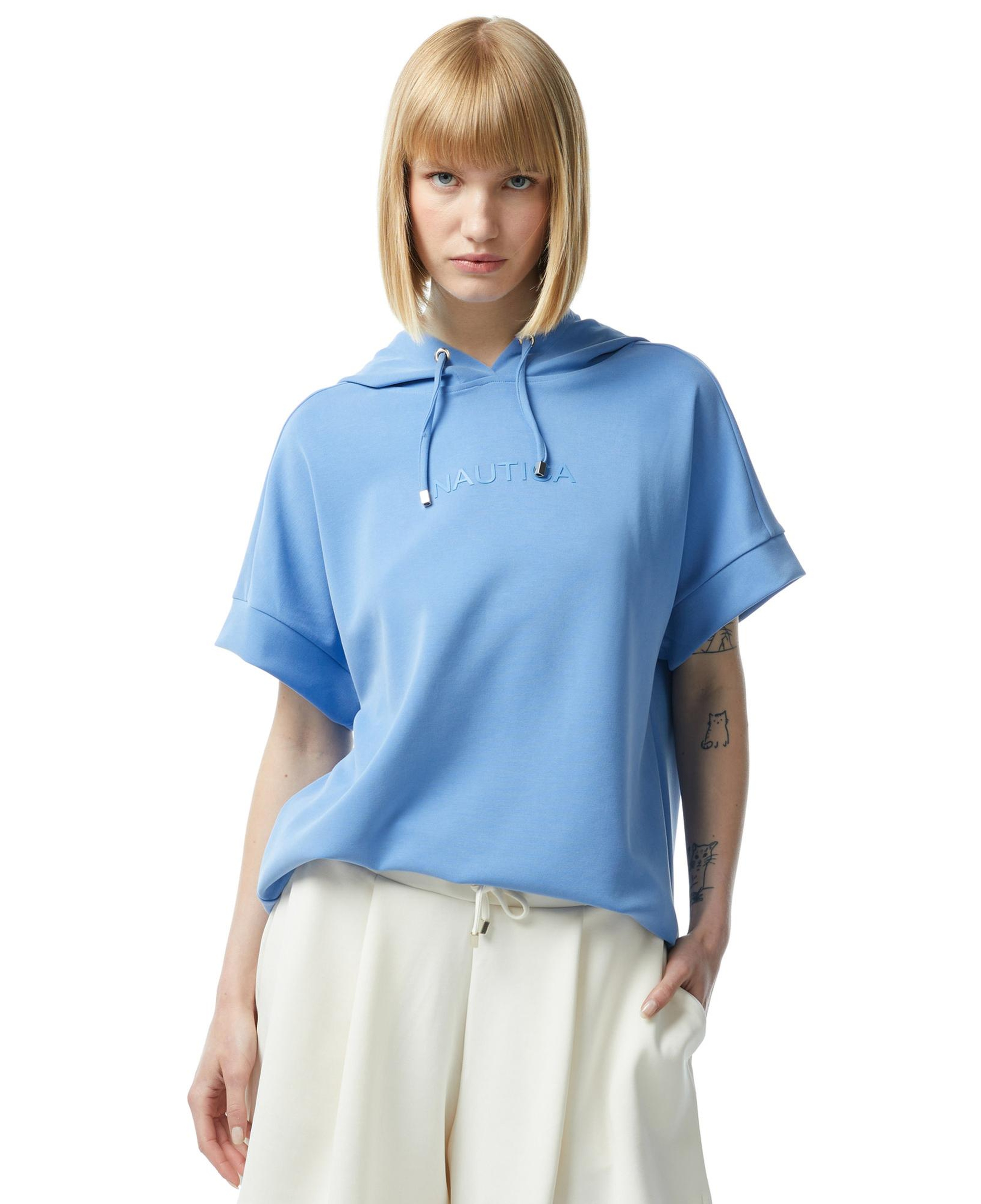 Nautica Kadın Mavi Relaxed Fit Kapüşonlu Sweatshirt