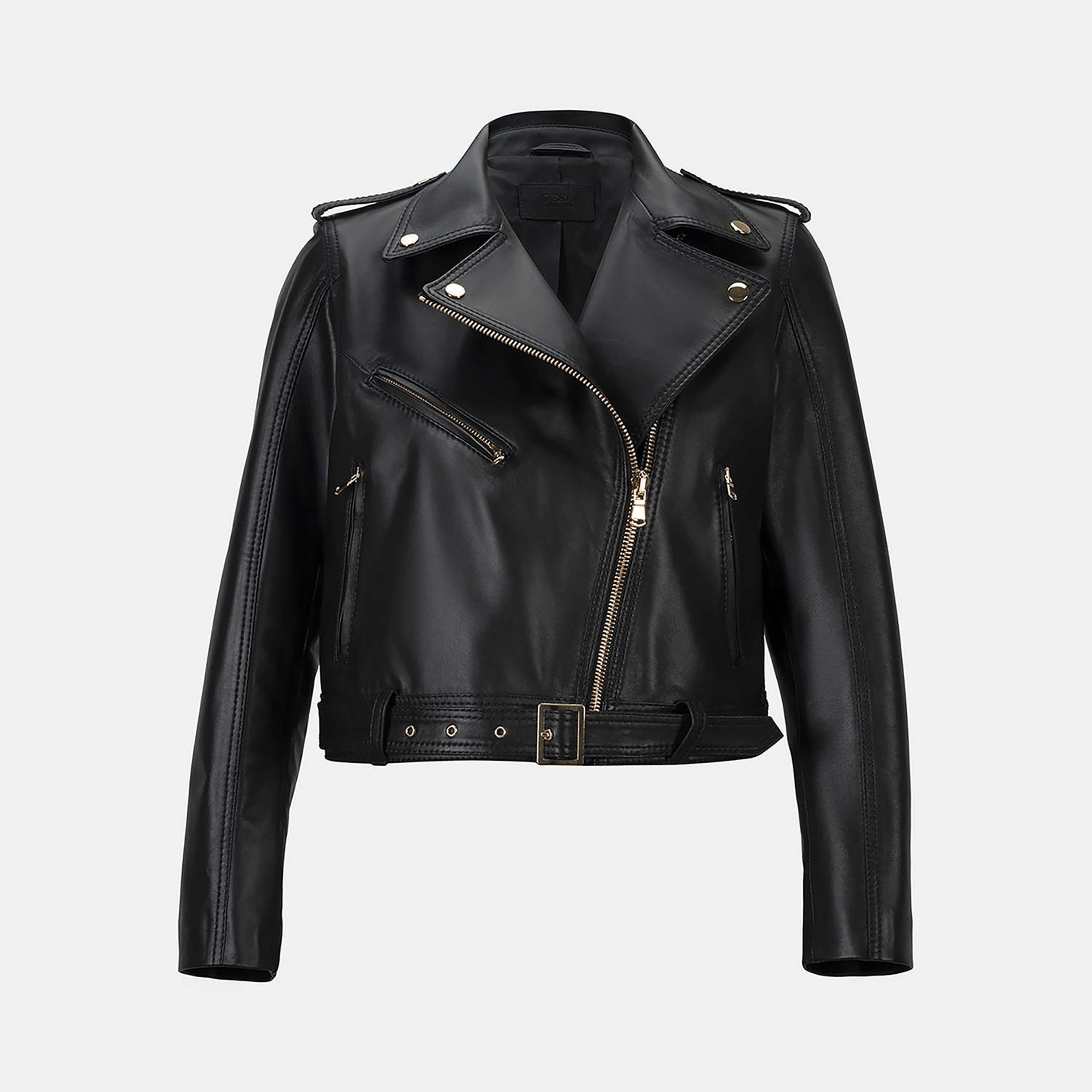 Kadın Siyah Yakalı Deri Biker Ceket