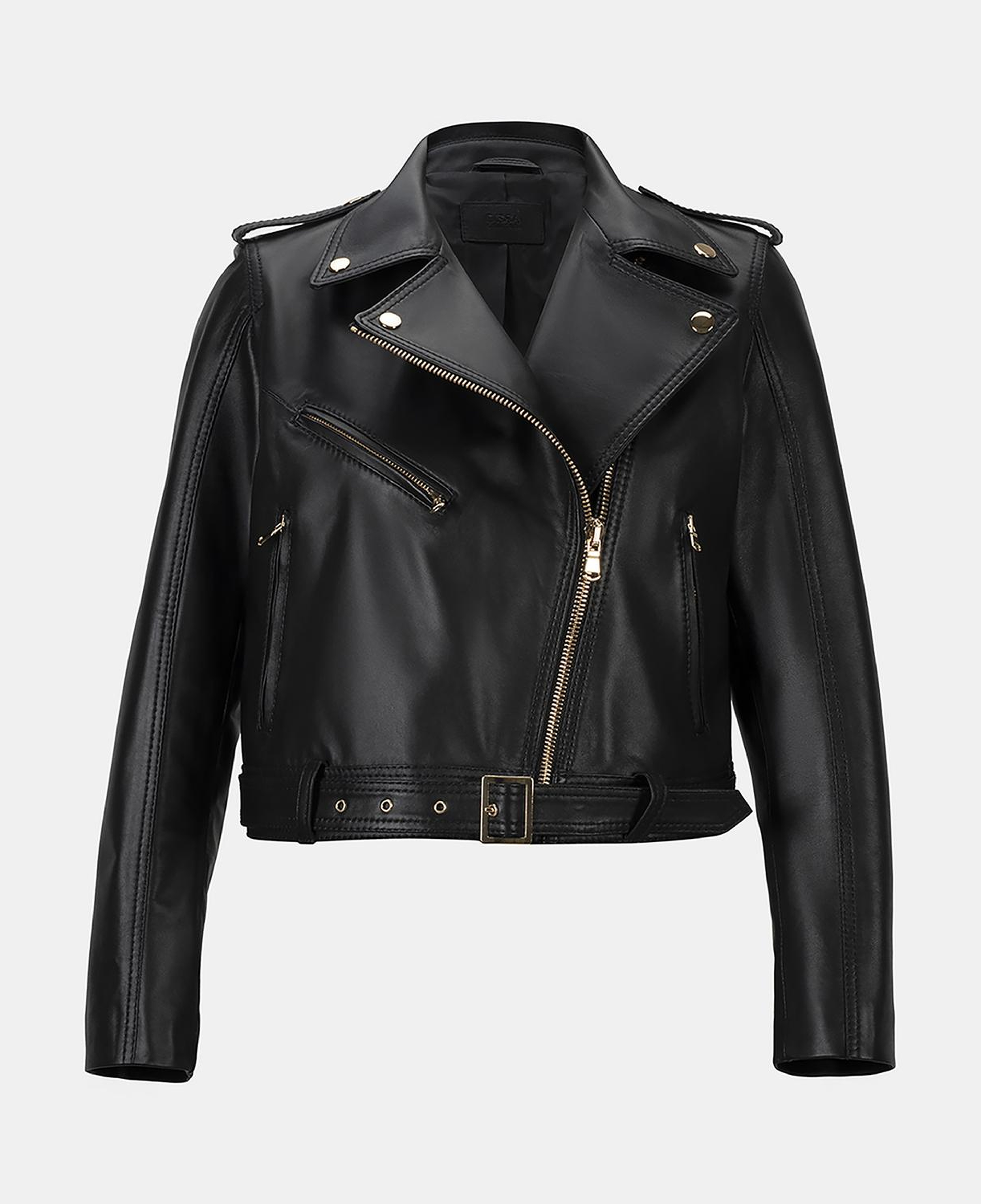 Kadın Siyah Yakalı Deri Biker Ceket