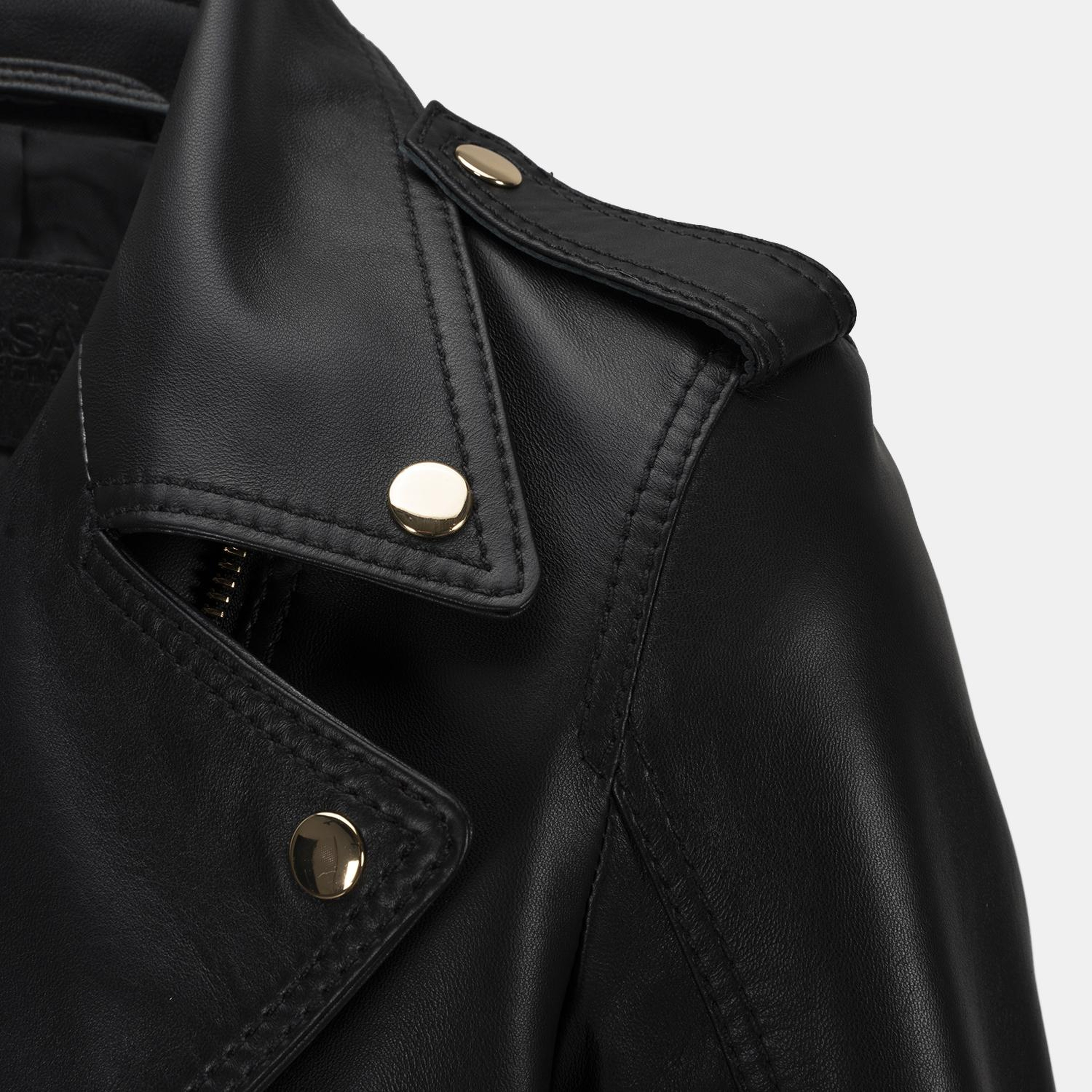 Kadın Siyah Yakalı Deri Biker Ceket