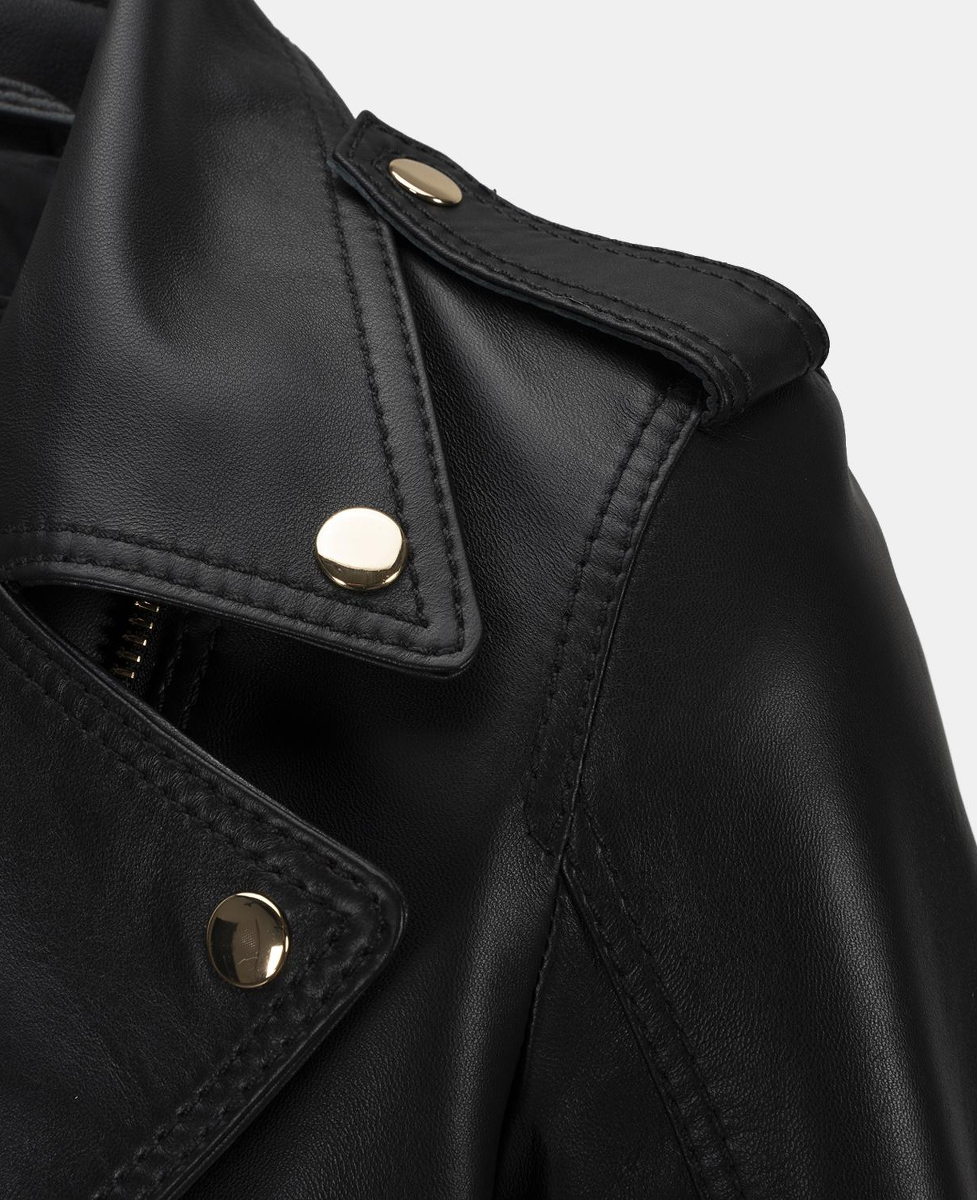 Kadın Siyah Yakalı Deri Biker Ceket