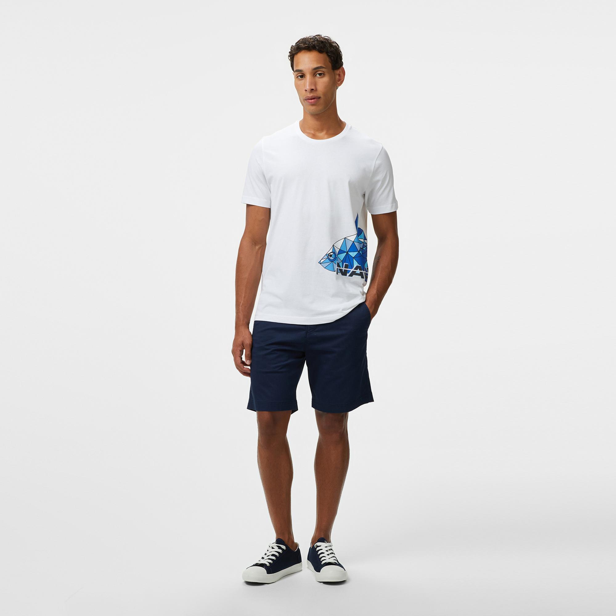 Nautica Erkek Beyaz Regular Fit Baskılı T-Shirt