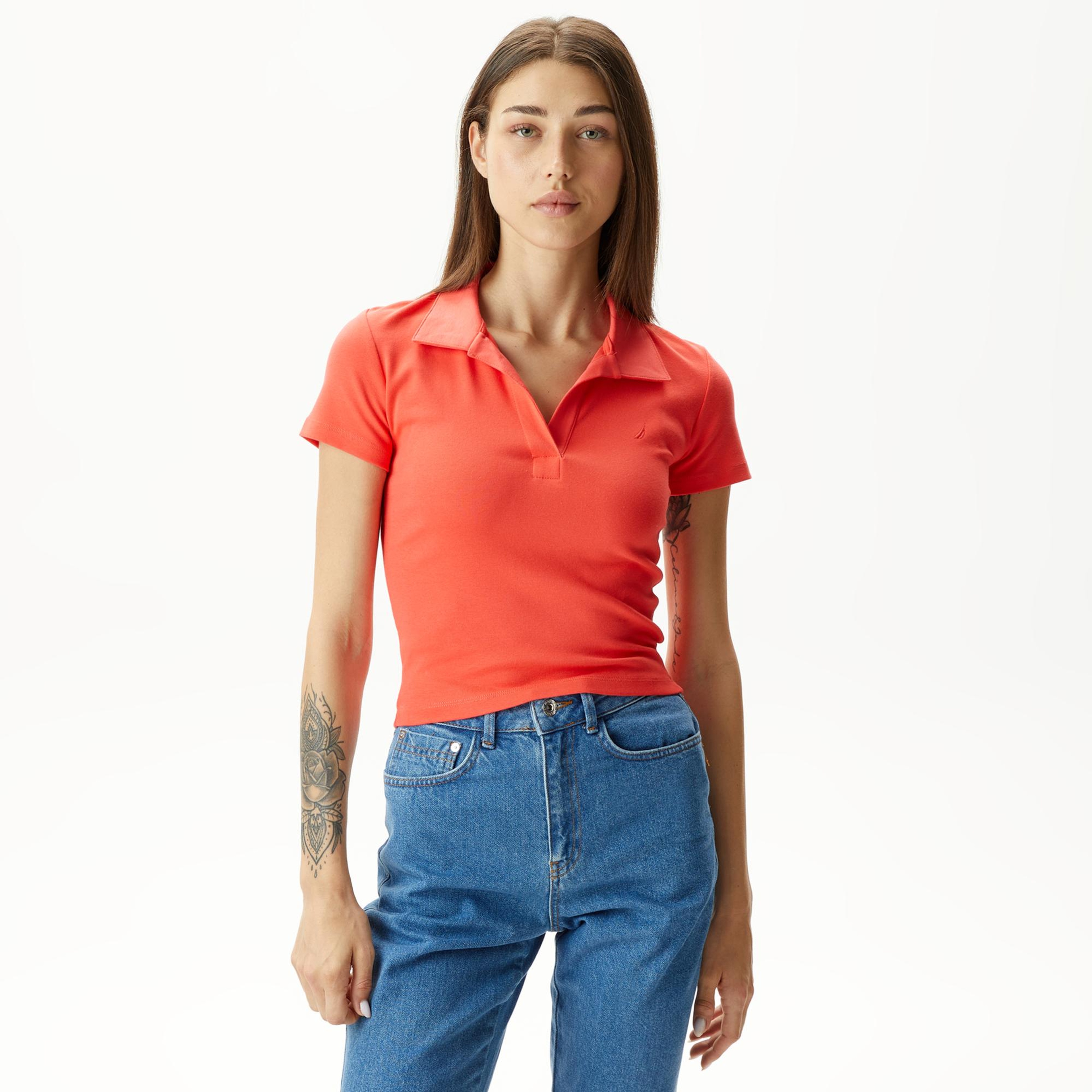 Nautica Kadın Kırmızı Slim Fit Kısa Kollu Polo Yaka T-Shirt