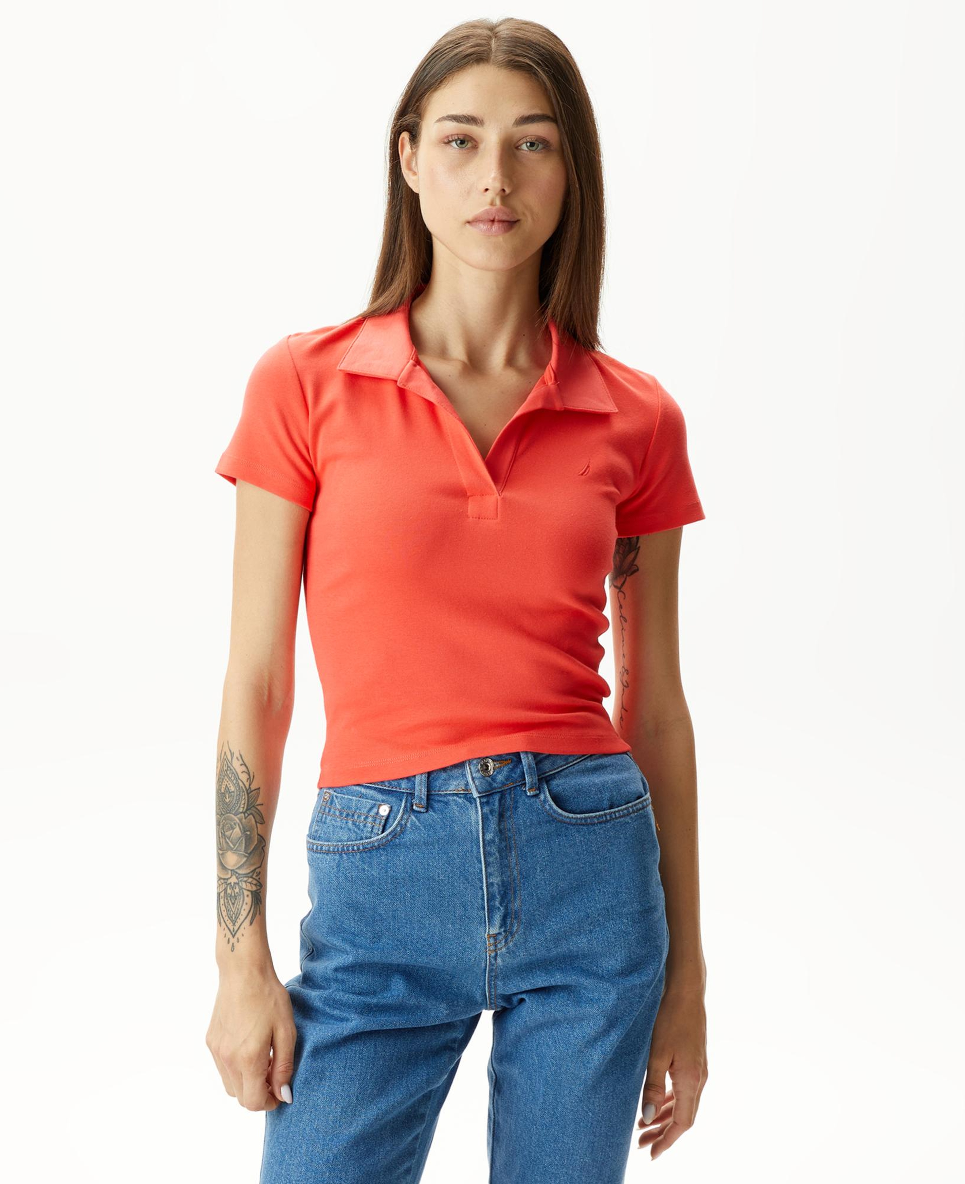 Nautica Kadın Kırmızı Slim Fit Kısa Kollu Polo Yaka T-Shirt