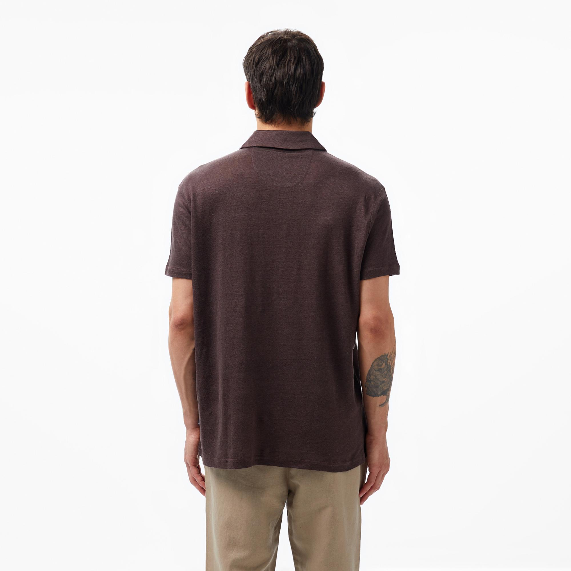 Nautica Erkek Kahverengi Classic Fit Kısa Kollu Keten Polo Yaka T-Shirt