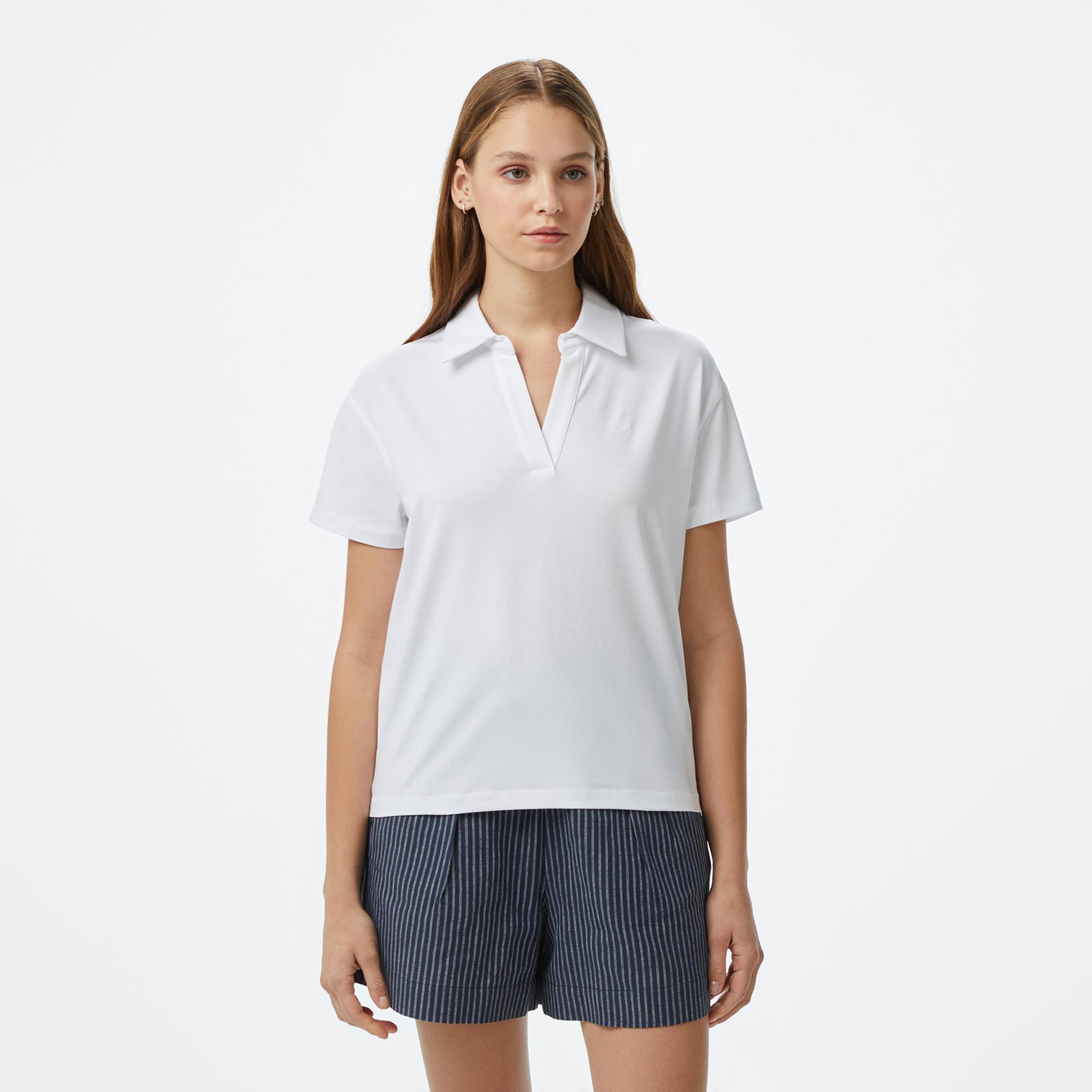 Nautica Kadın Beyaz Regular Fit Polo Yaka T-Shirt