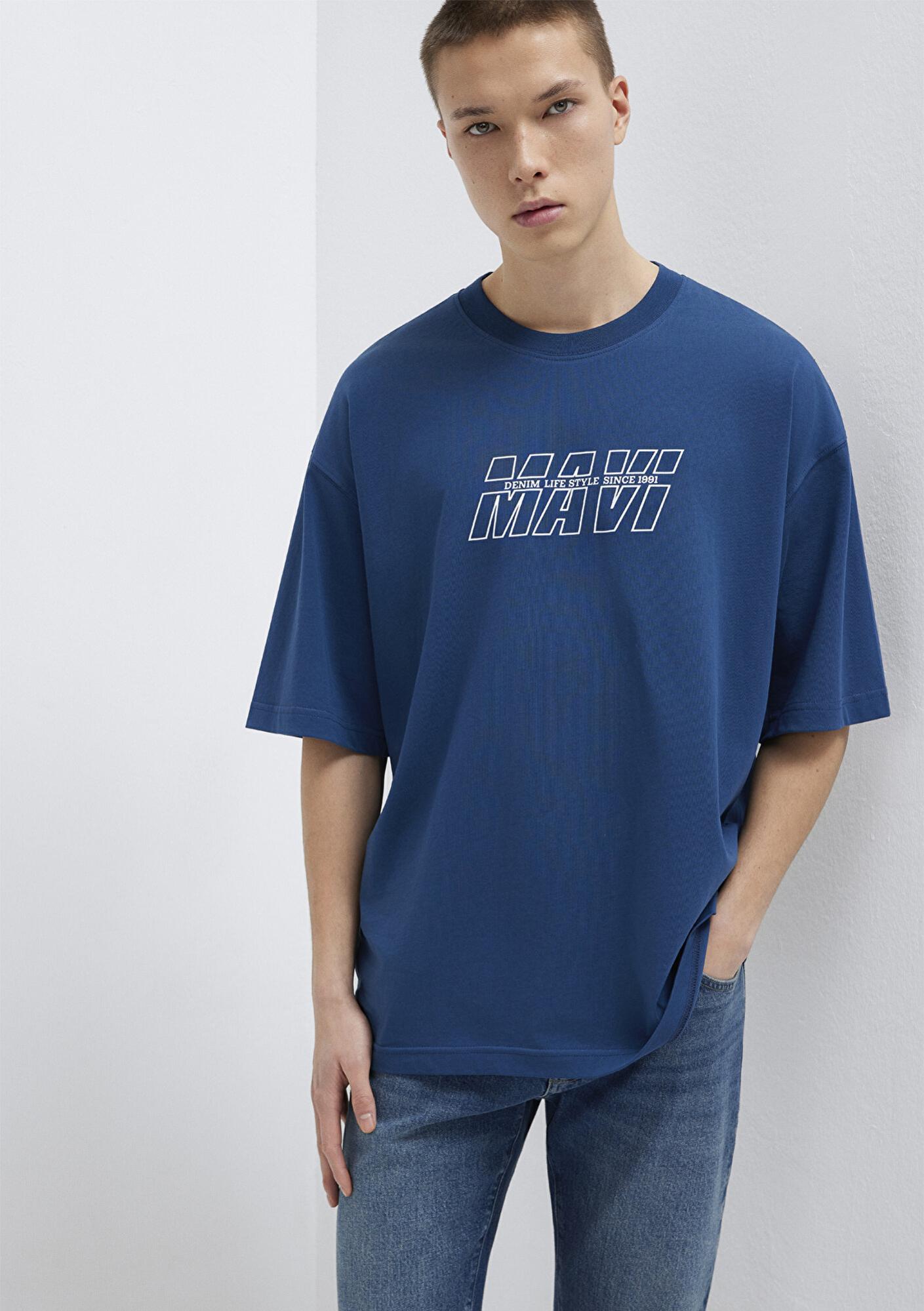 Mavi Mavi Baskılı Lacivert Tişört Oversize / Geniş Kesim 0611827-89287
