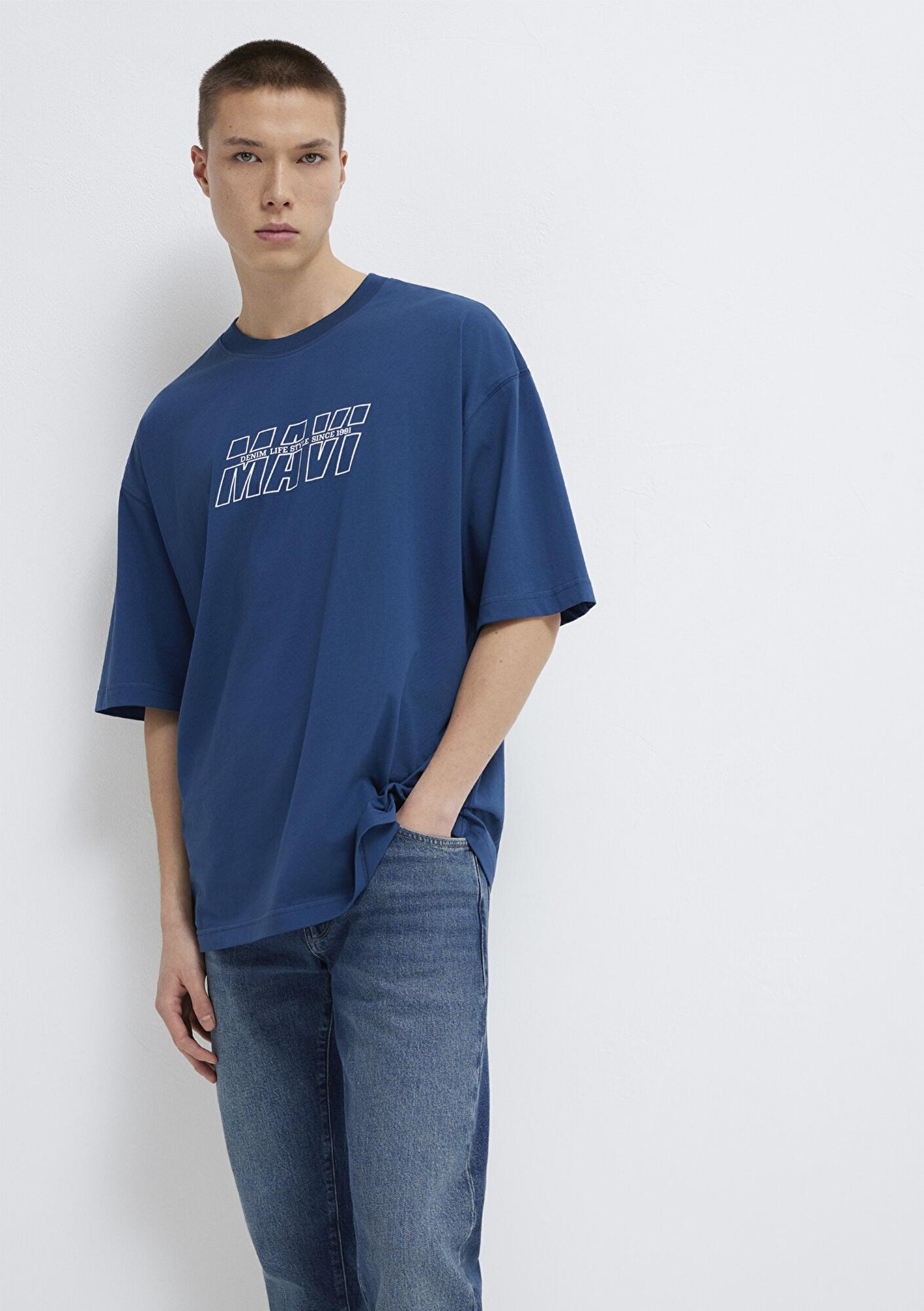 Mavi Mavi Baskılı Lacivert Tişört Oversize / Geniş Kesim 0611827-89287