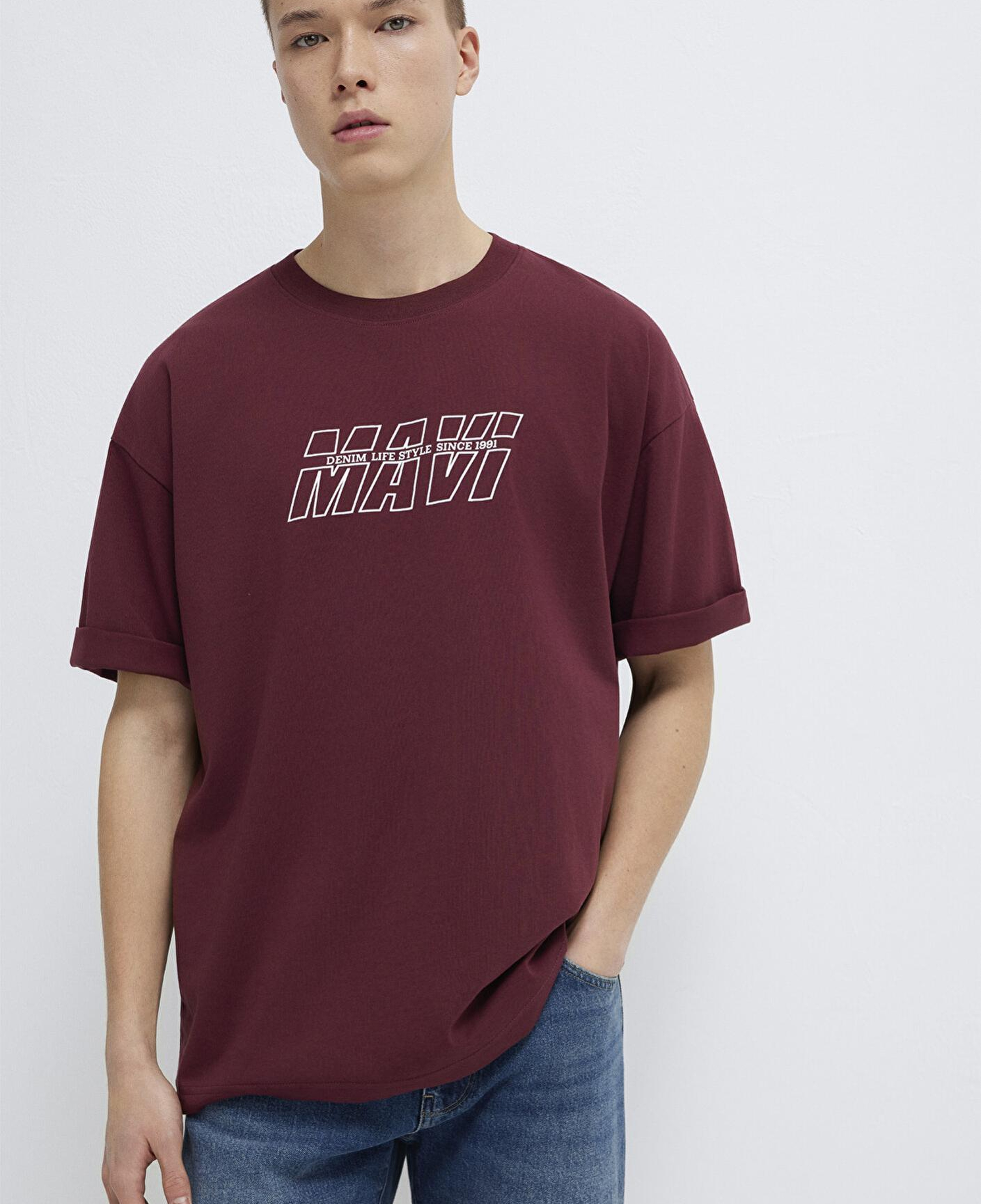 Mavi Mavi Baskılı Bordo Tişört Oversize / Geniş Kesim 0611827-70396