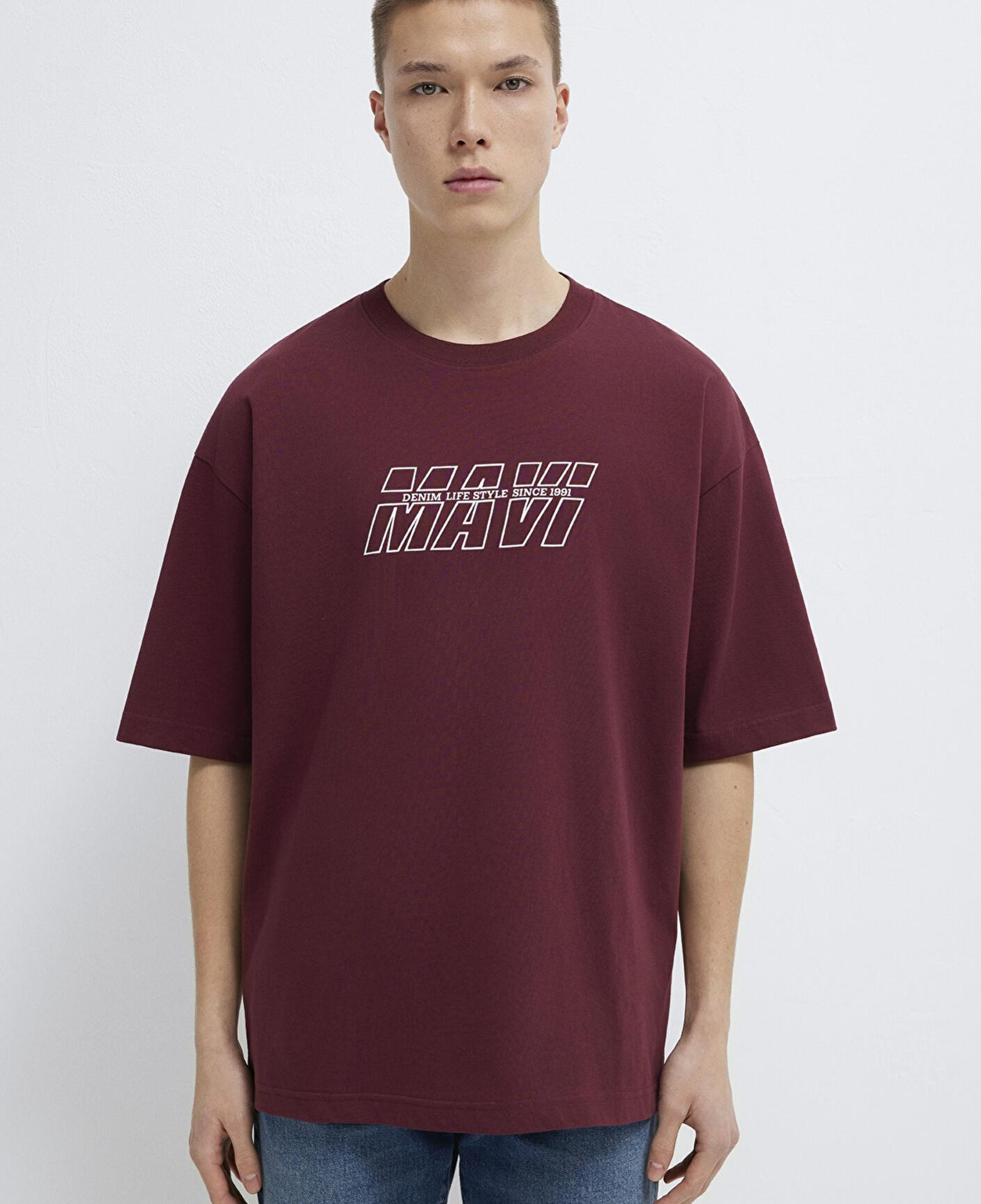 Mavi Mavi Baskılı Bordo Tişört Oversize / Geniş Kesim 0611827-70396