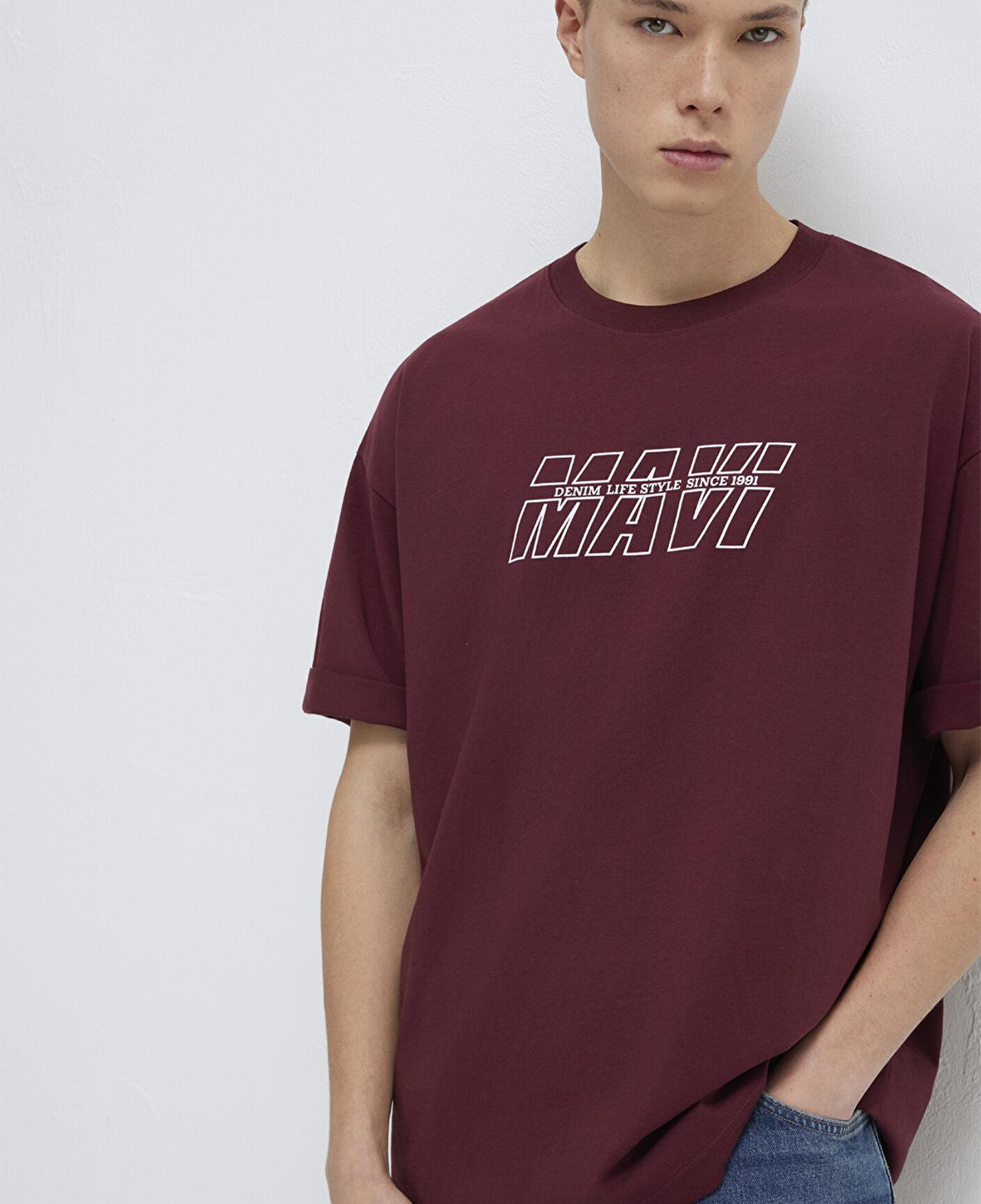 Mavi Mavi Baskılı Bordo Tişört Oversize / Geniş Kesim 0611827-70396