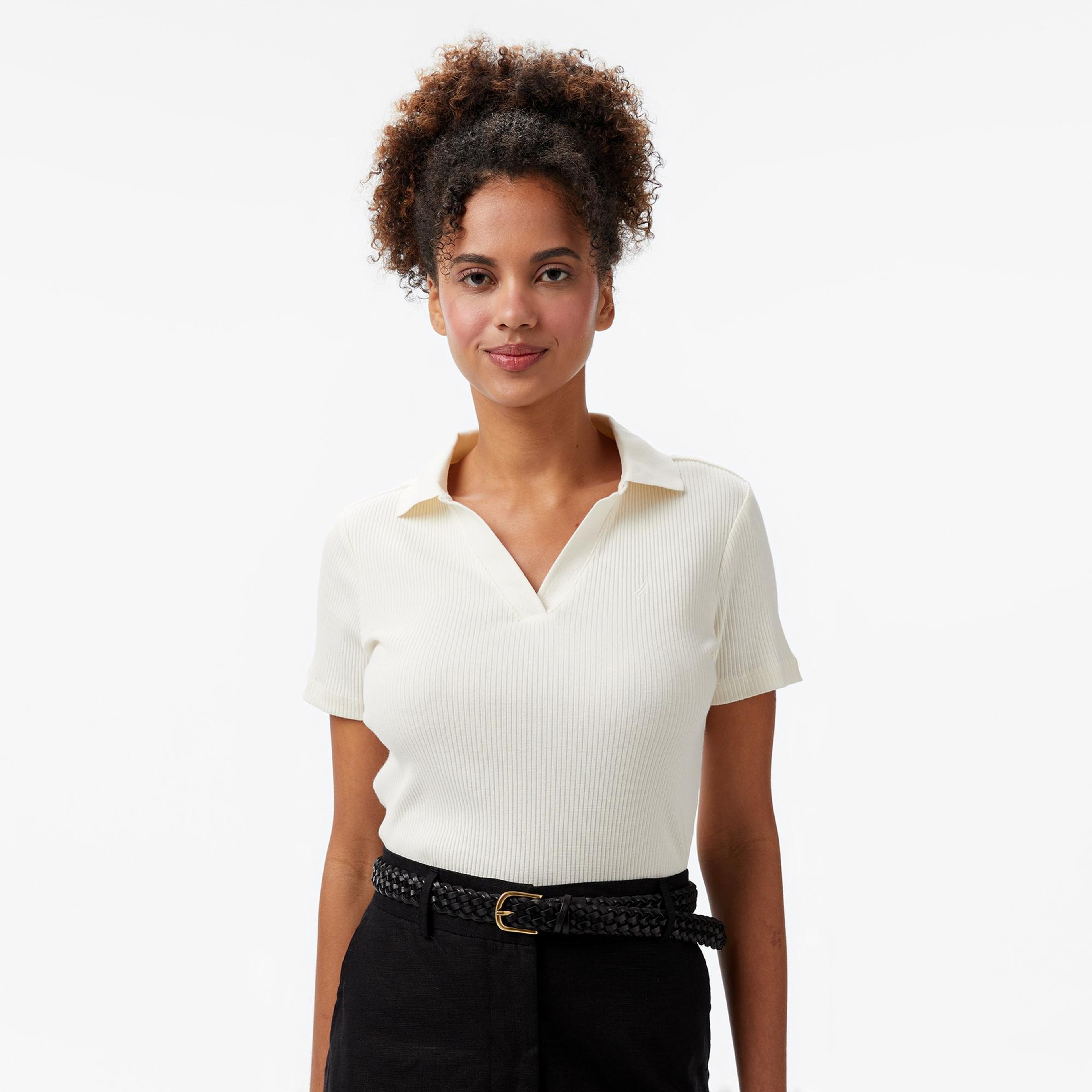 Nautica Kadın Krem Rengi Slim Fit Polo Yaka T-Shirt