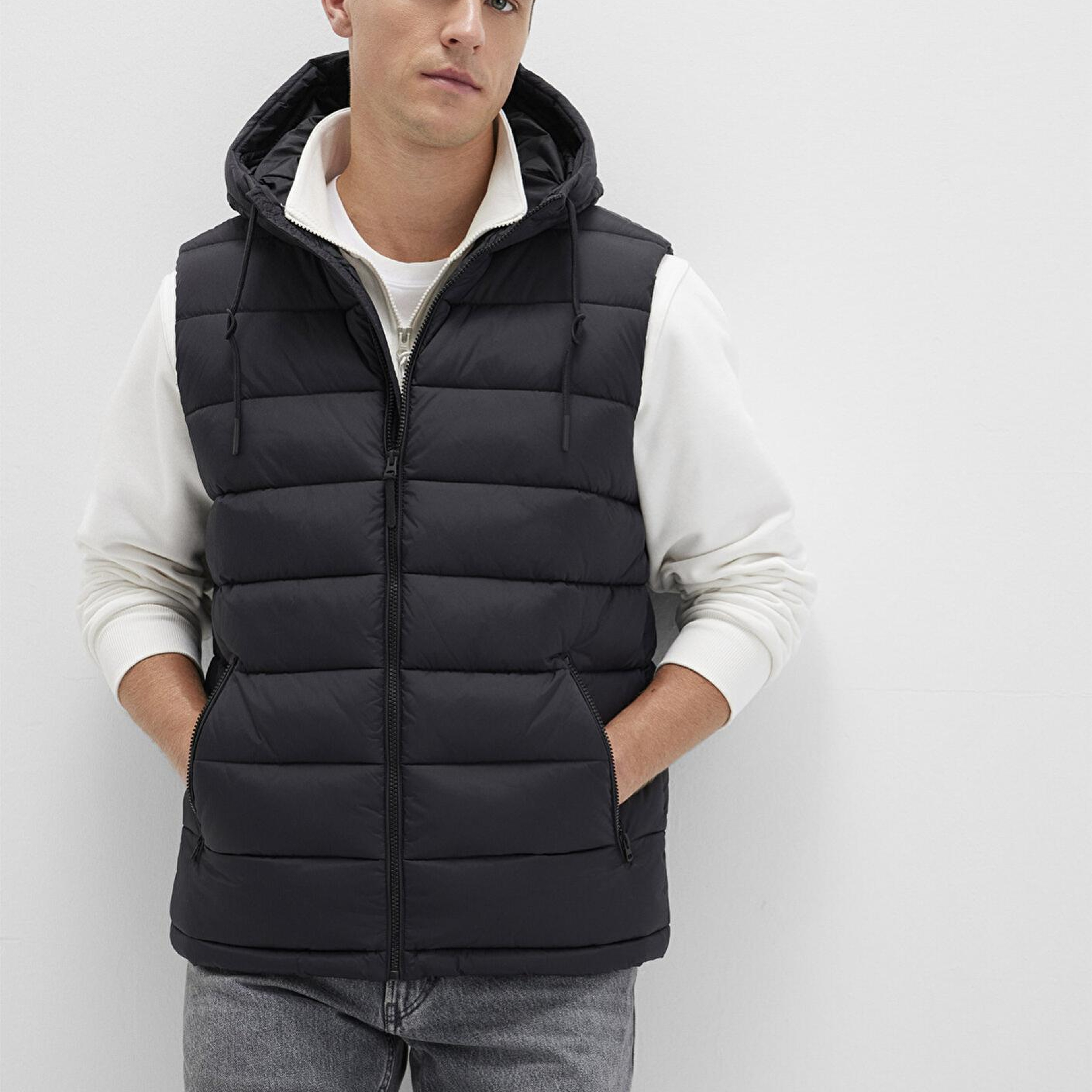 Mavi Kapüşonlu Siyah  Şişme Yelek Regular Fit / Normal Kesim 0110604-71379