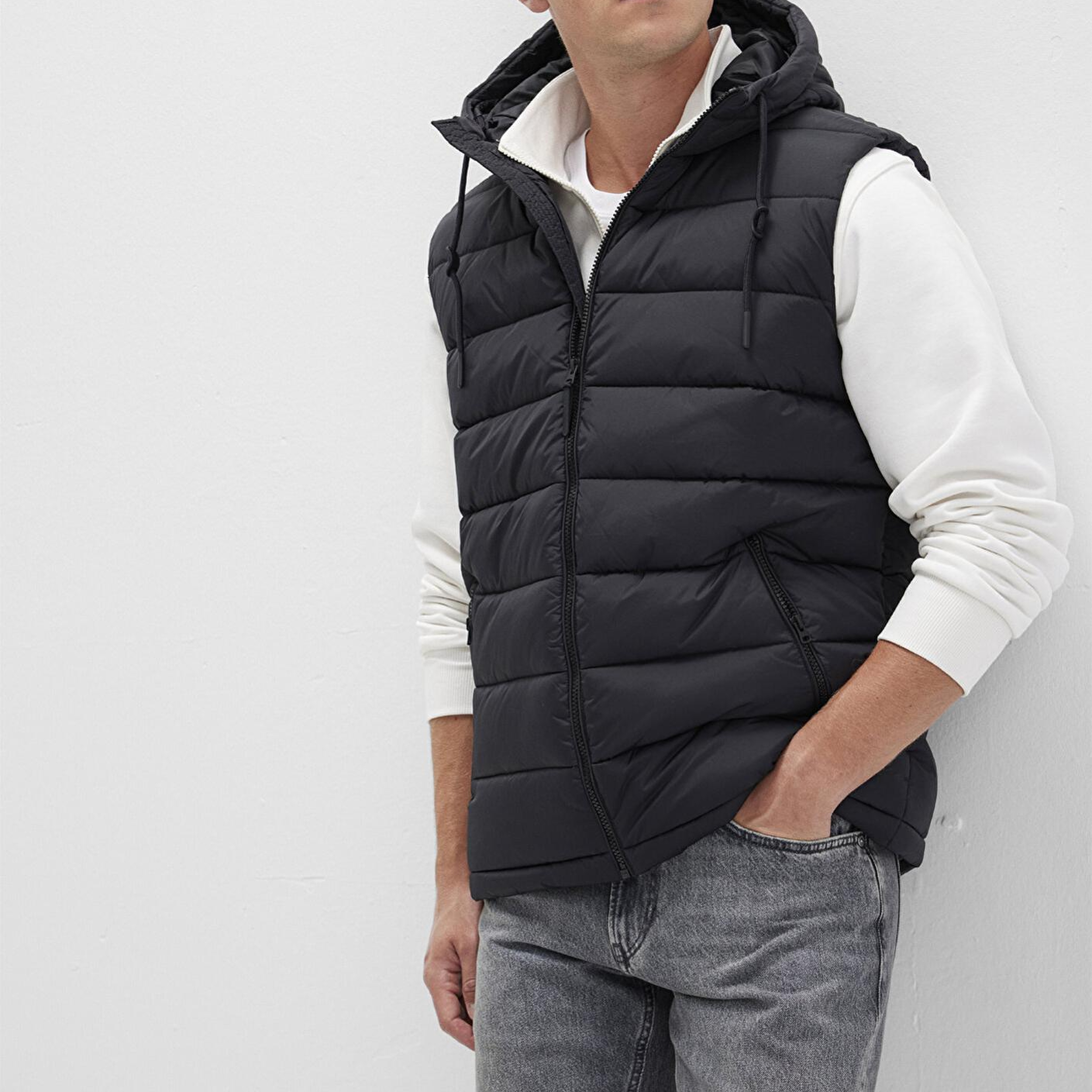 Mavi Kapüşonlu Siyah  Şişme Yelek Regular Fit / Normal Kesim 0110604-71379