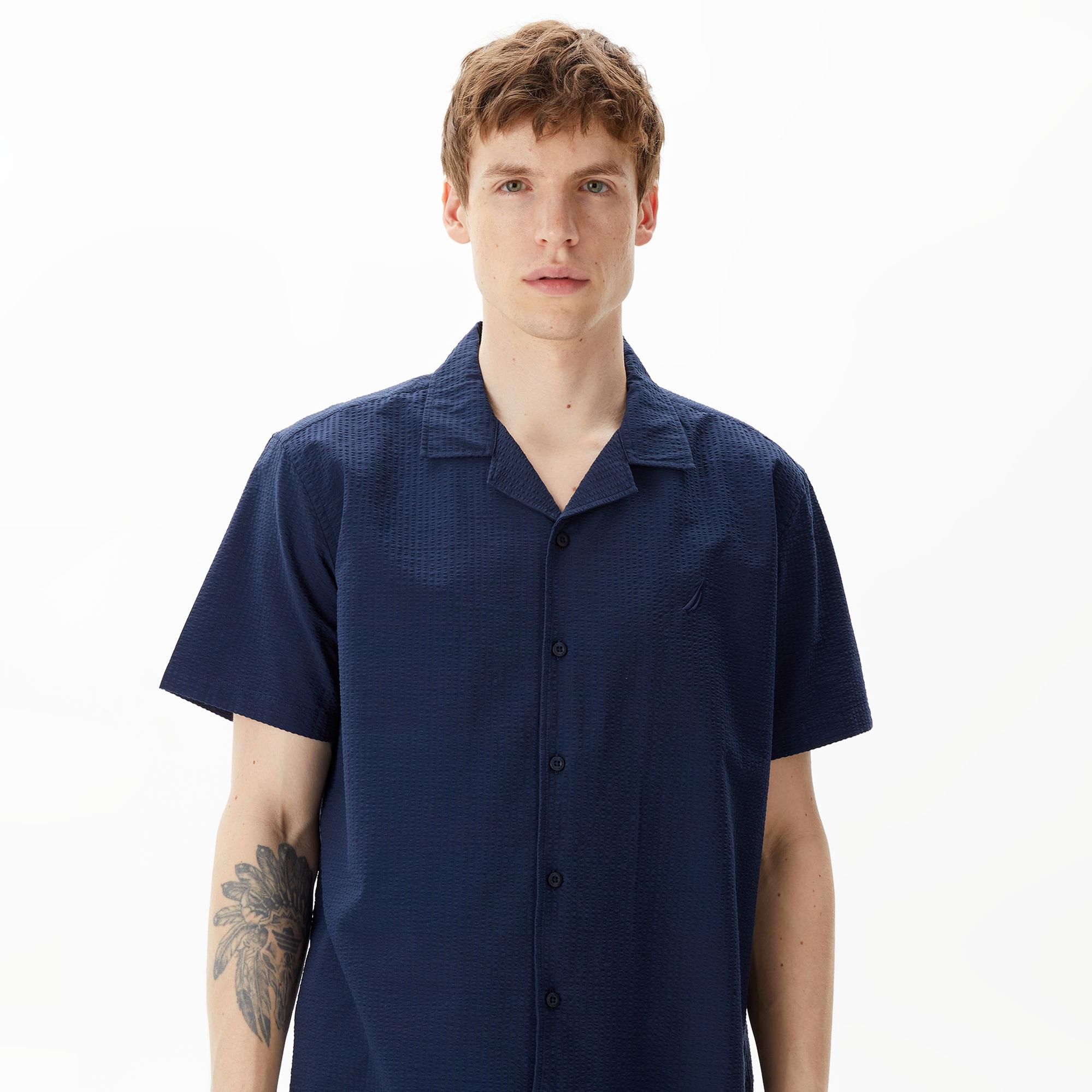 Nautica Erkek Lacivert Classic Fit Kısa Kollu Gömlek