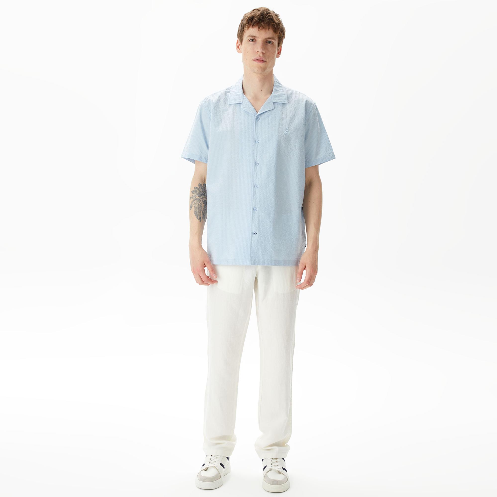 Nautica Erkek Mavi Classic Fit Kısa Kollu Gömlek