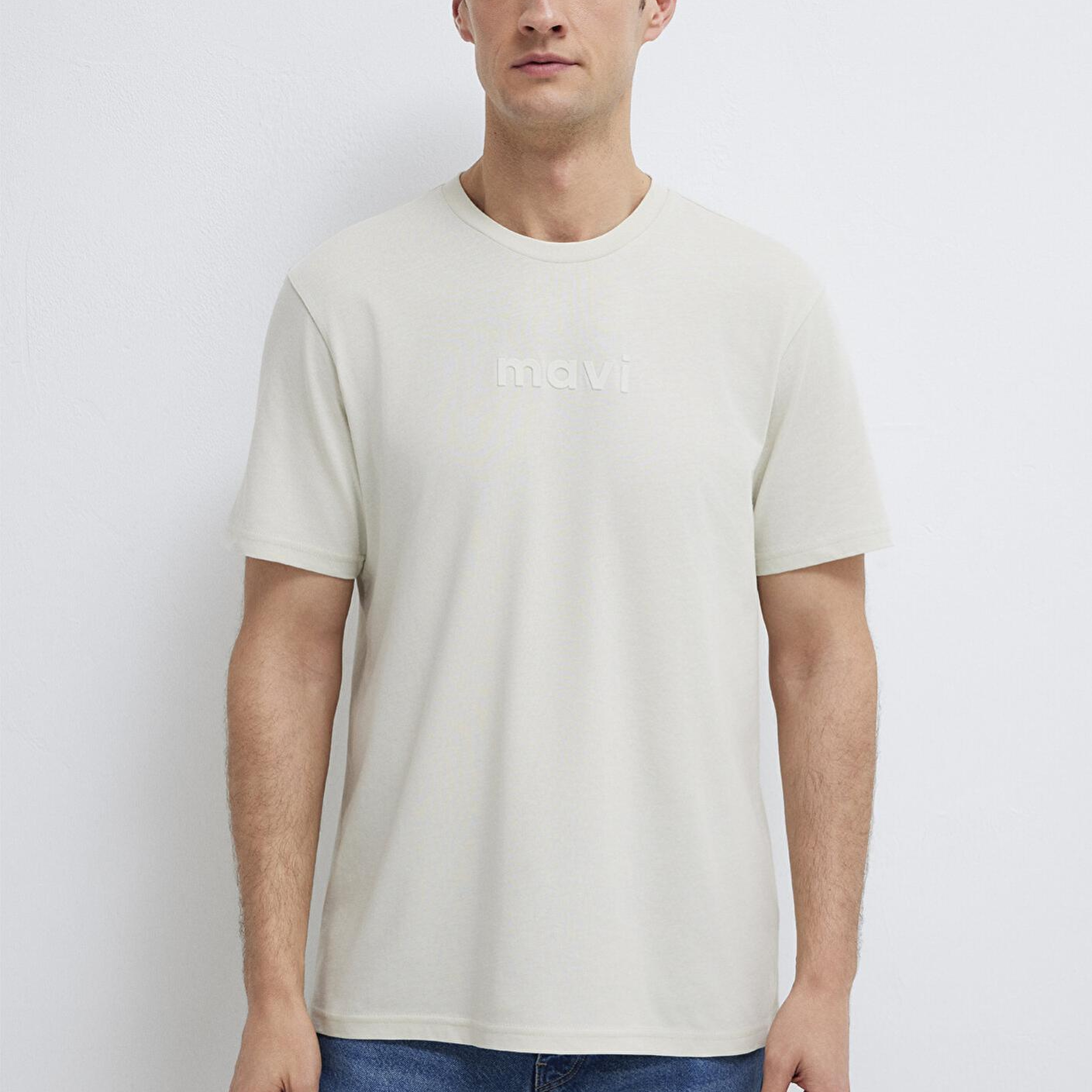 Mavi Mavi Logo Baskılı Ekru Tişört Regular Fit / Normal Kesim 0612732-70142