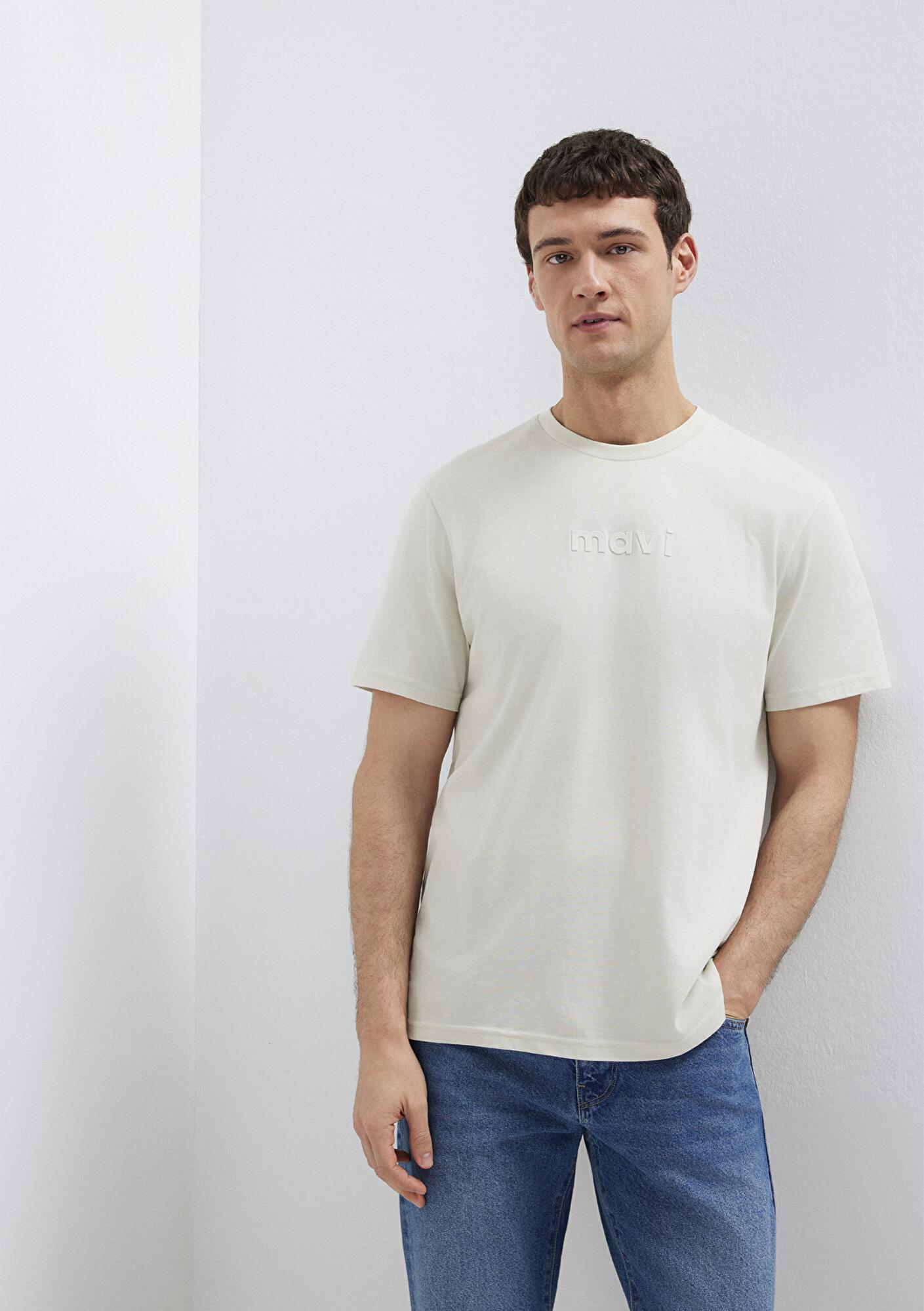 Mavi Mavi Logo Baskılı Ekru Tişört Regular Fit / Normal Kesim 0612732-70142