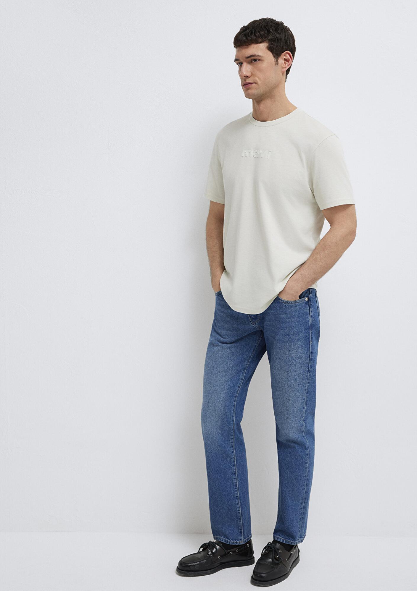 Mavi Mavi Logo Baskılı Ekru Tişört Regular Fit / Normal Kesim 0612732-70142
