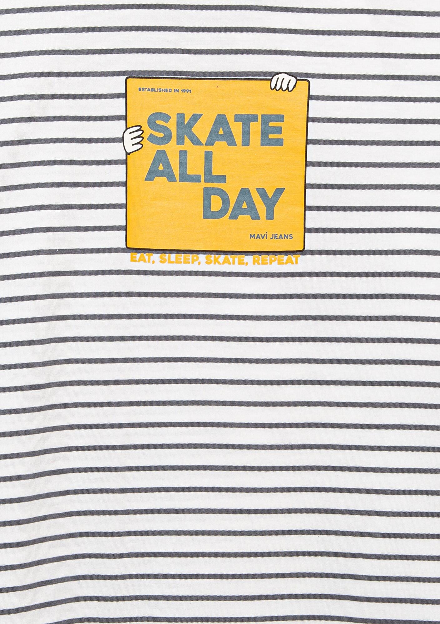 Mavi Skate All Day Baskılı Ekru Tişört Oversize / Geniş Kesim 6610263-89187