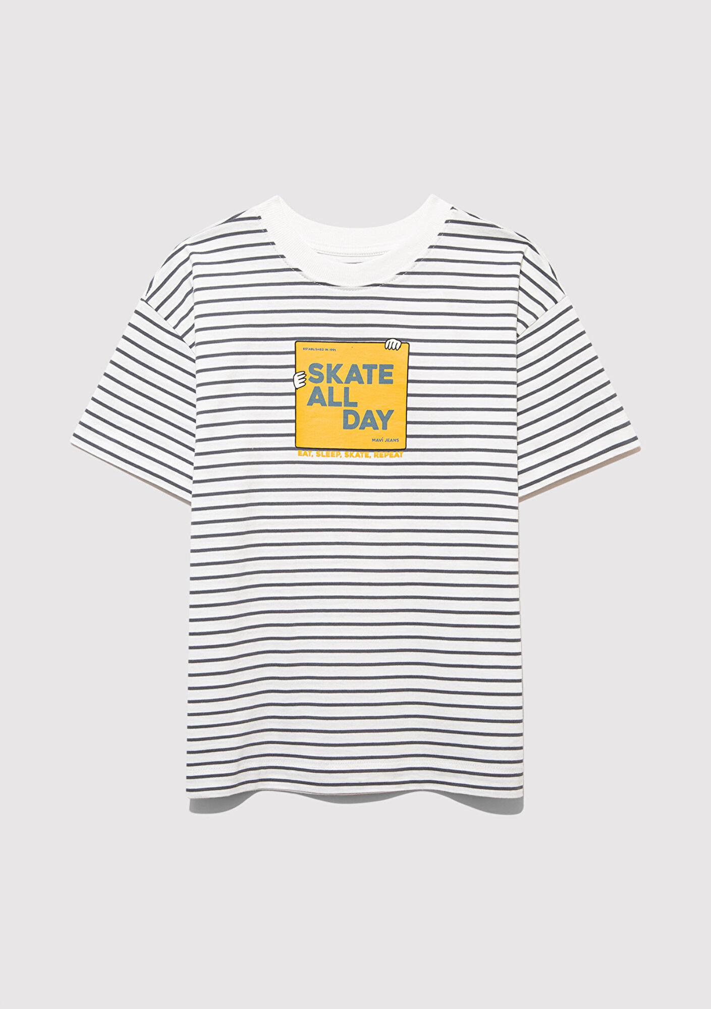 Mavi Skate All Day Baskılı Ekru Tişört Oversize / Geniş Kesim 6610263-89187