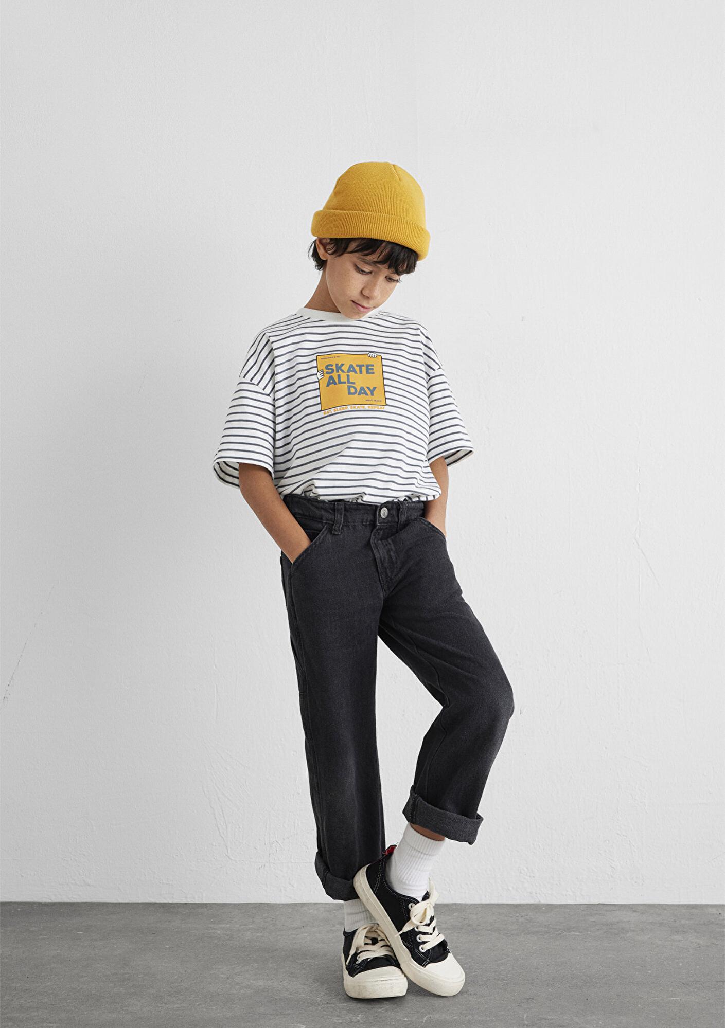 Mavi Skate All Day Baskılı Ekru Tişört Oversize / Geniş Kesim 6610263-89187