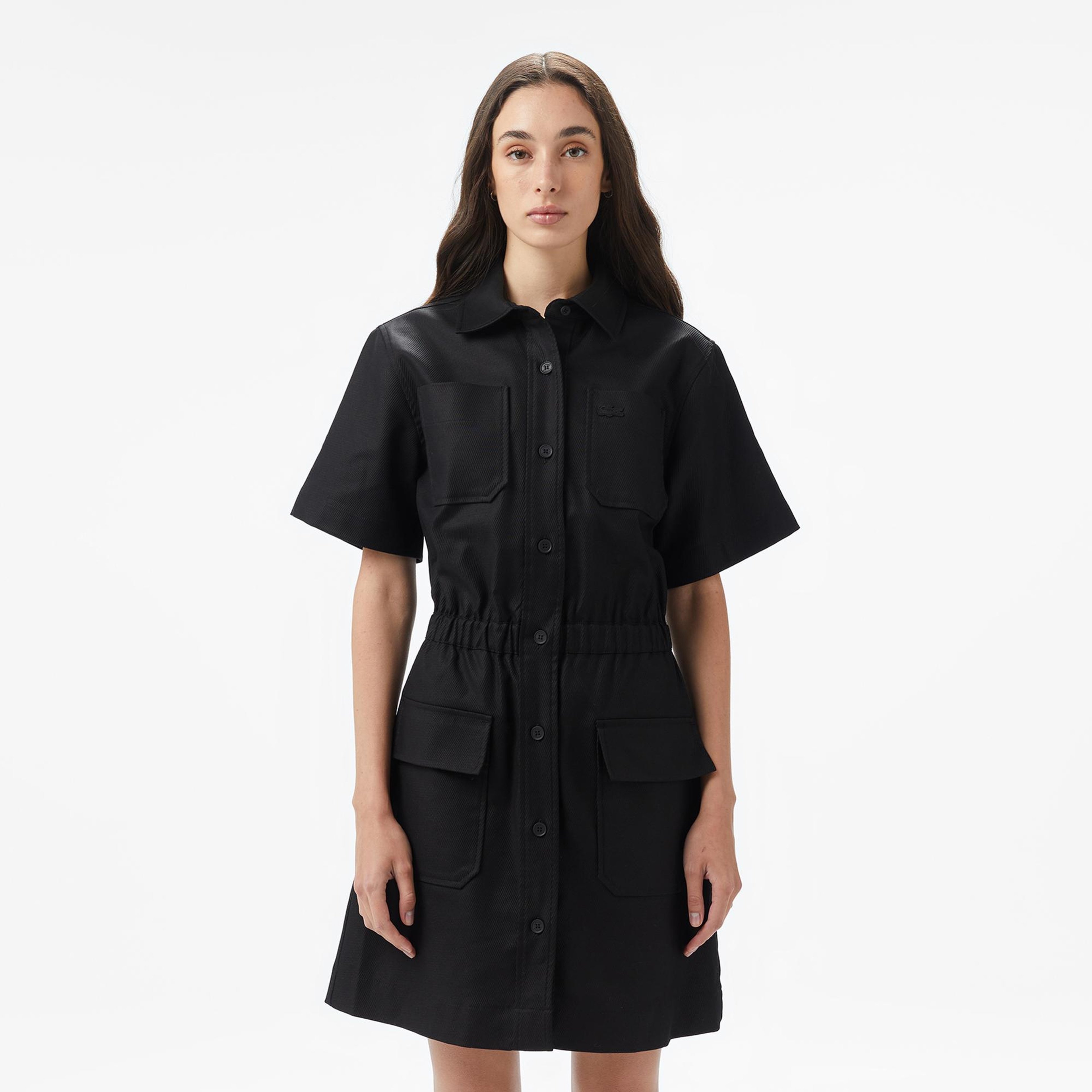 Lacoste Kadın Classic Fit Kısa Kollu Siyah Elbise