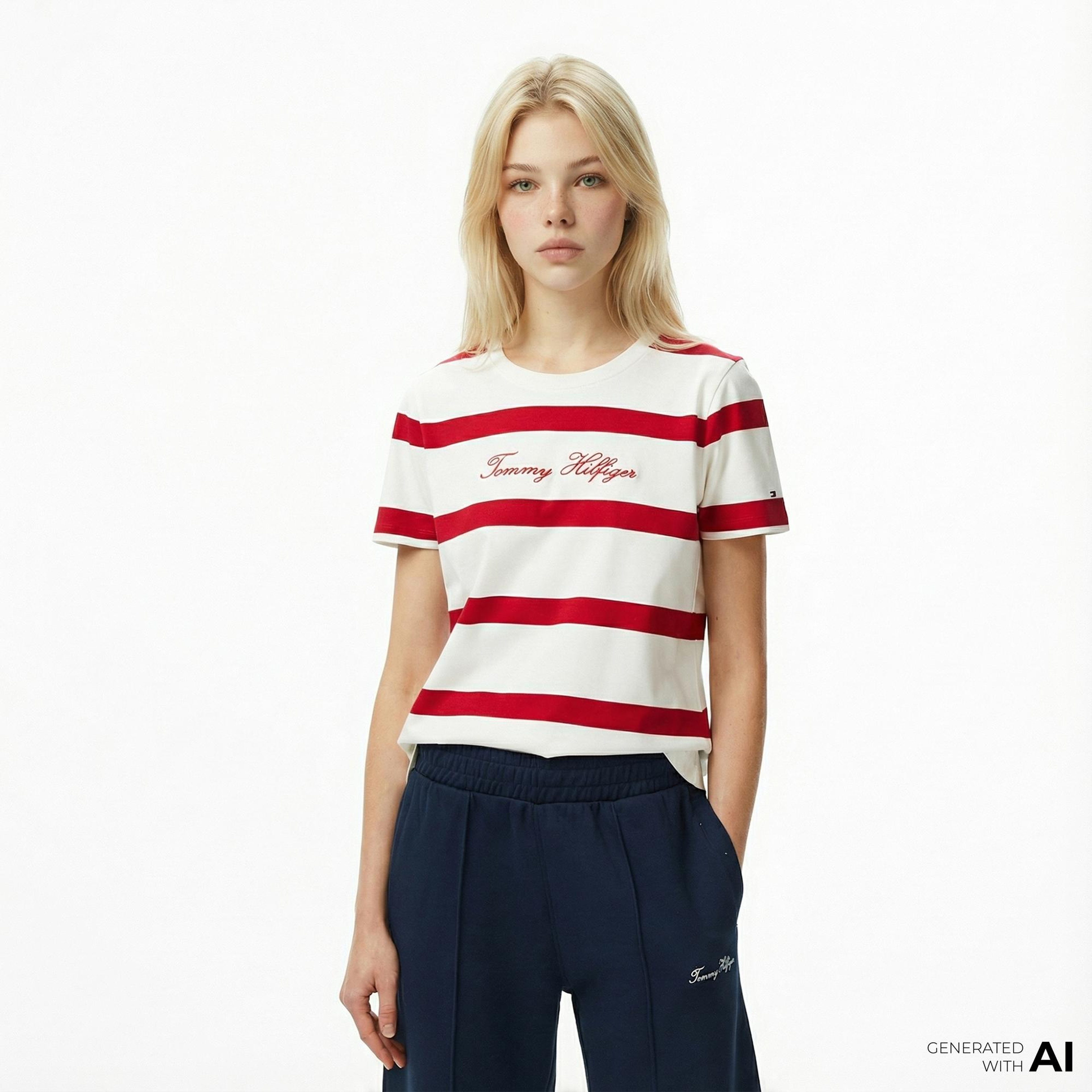 Tommy Hilfiger Script Regular Kadın Beyaz T-Shirt