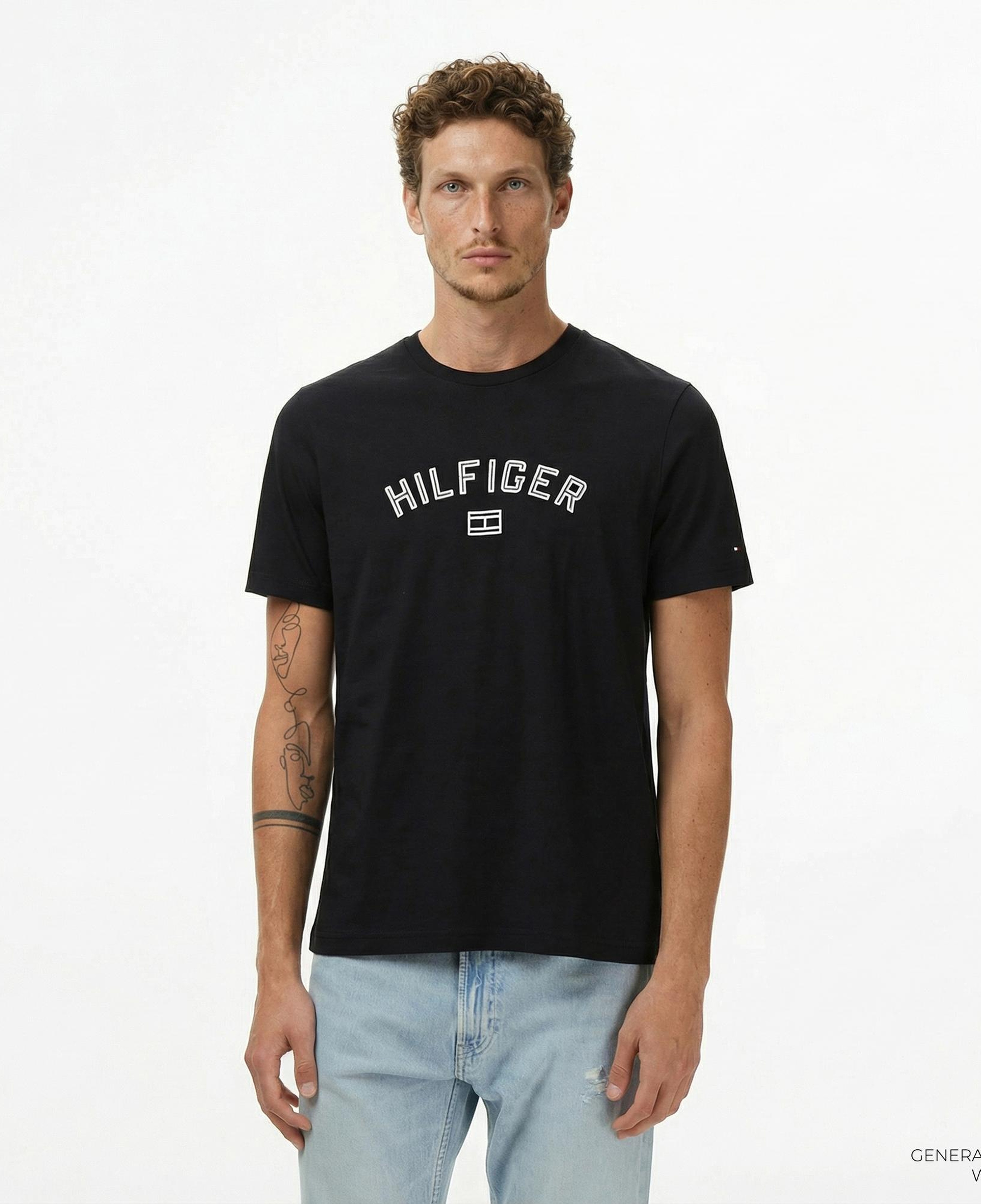 Tommy Hilfiger Flock Varsity Erkek Siyah T-Shirt