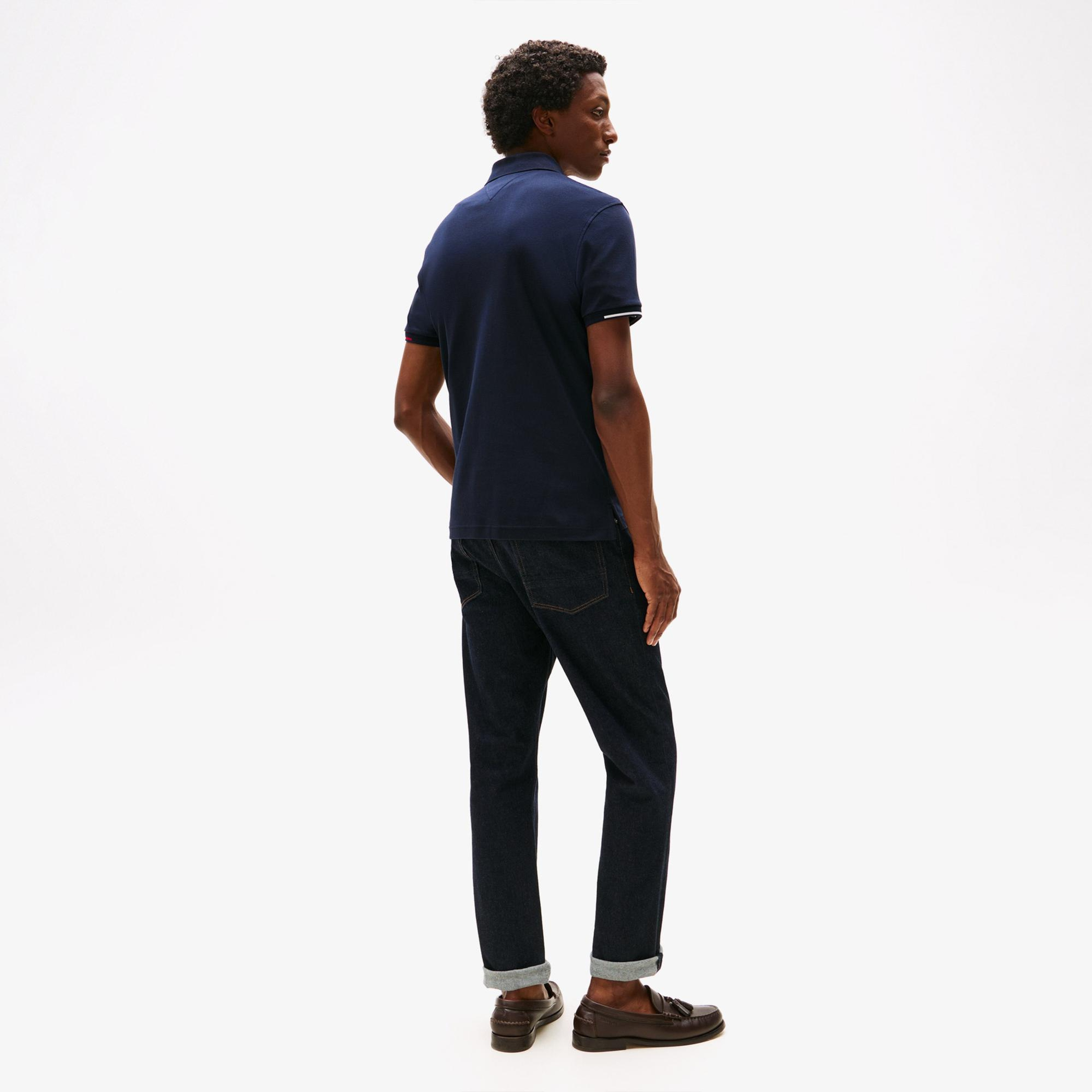 Tommy Hilfiger Interlock Flagcuff Slim Fit Erkek Lacivert Polo Yaka T-Shirt