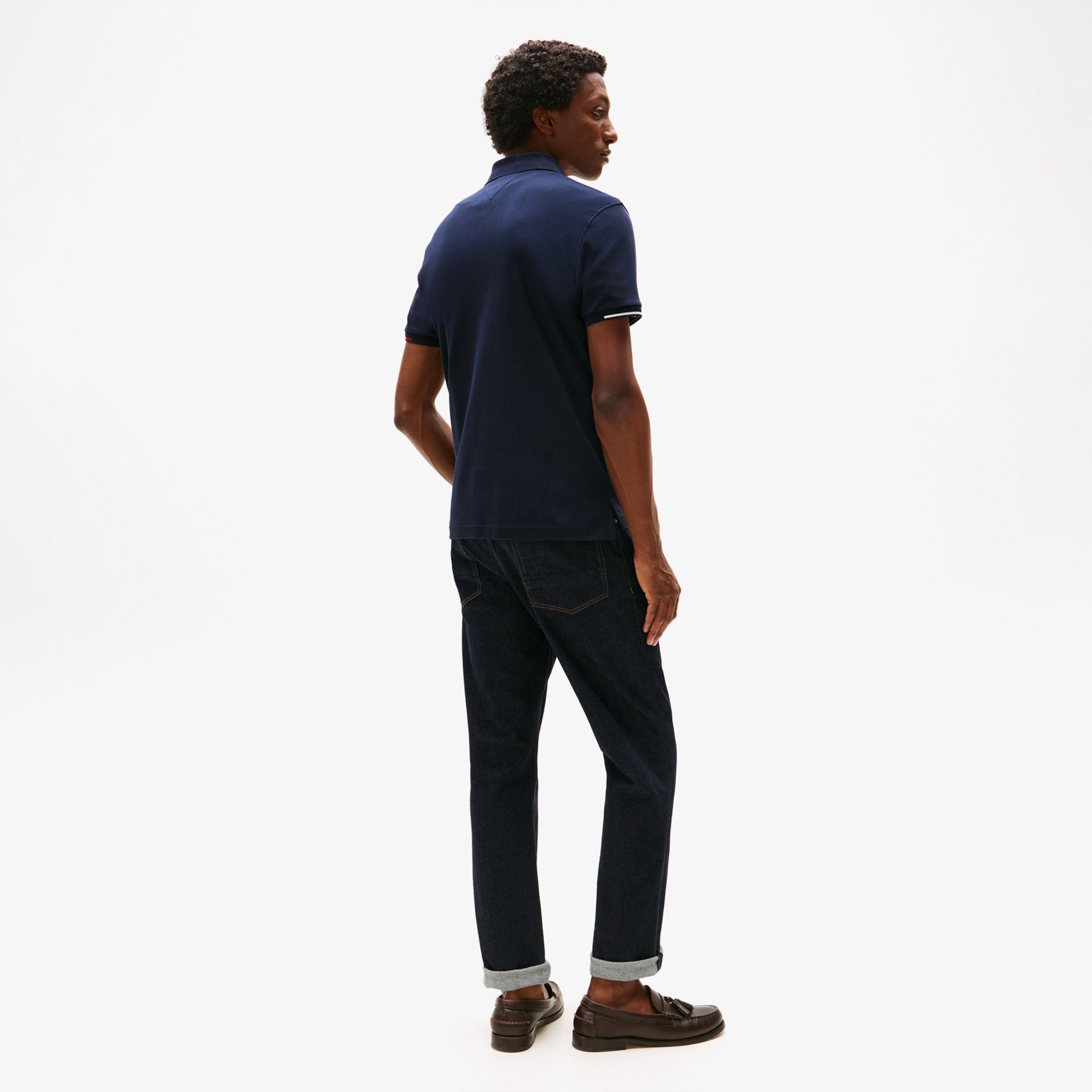Tommy Hilfiger Interlock Flagcuff Slim Fit Erkek Lacivert Polo Yaka T-Shirt