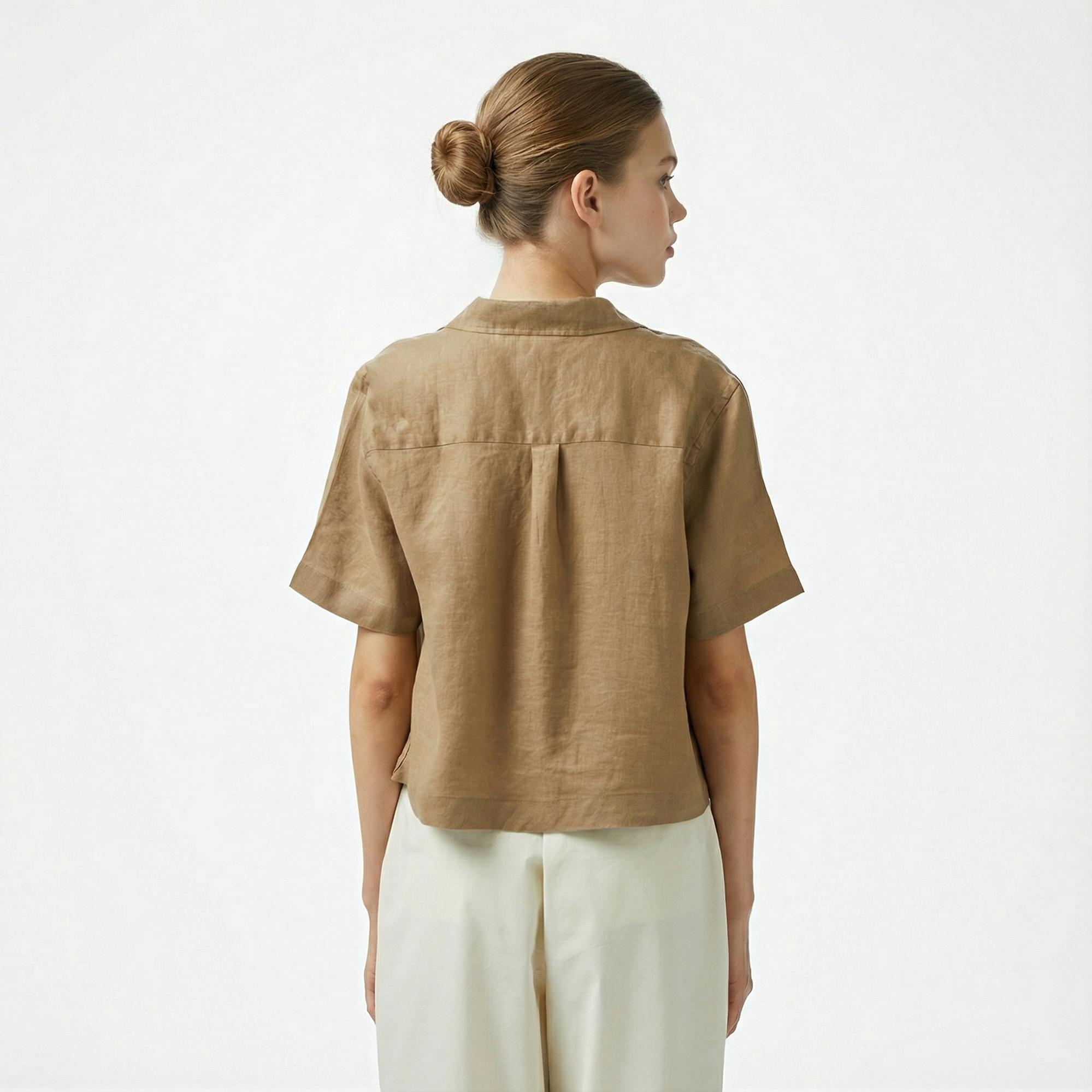 Nautica Kadın Kahverengi Regular Fit Keten Gömlek