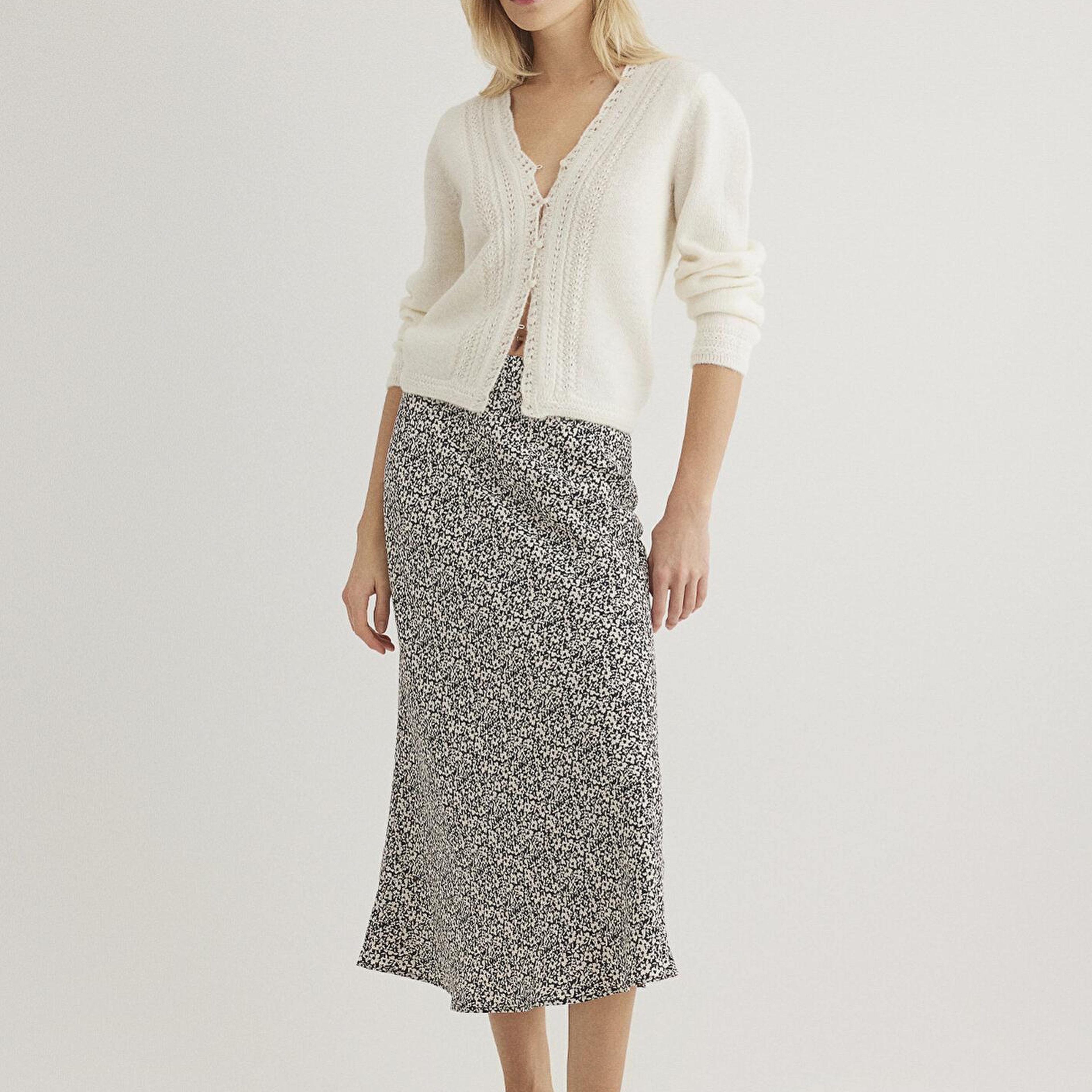 Mavi Baskılı Bej Midi Etek 1310583-89851