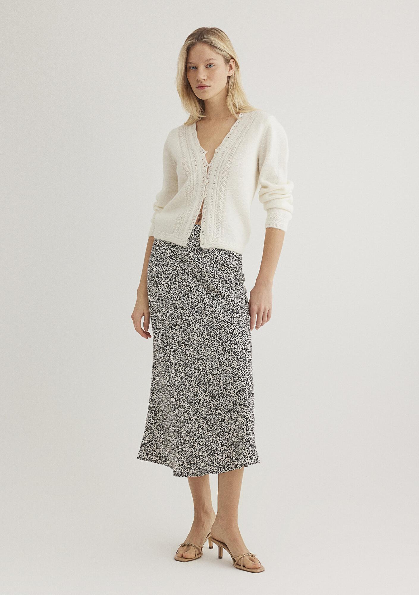 Mavi Baskılı Bej Midi Etek 1310583-89851